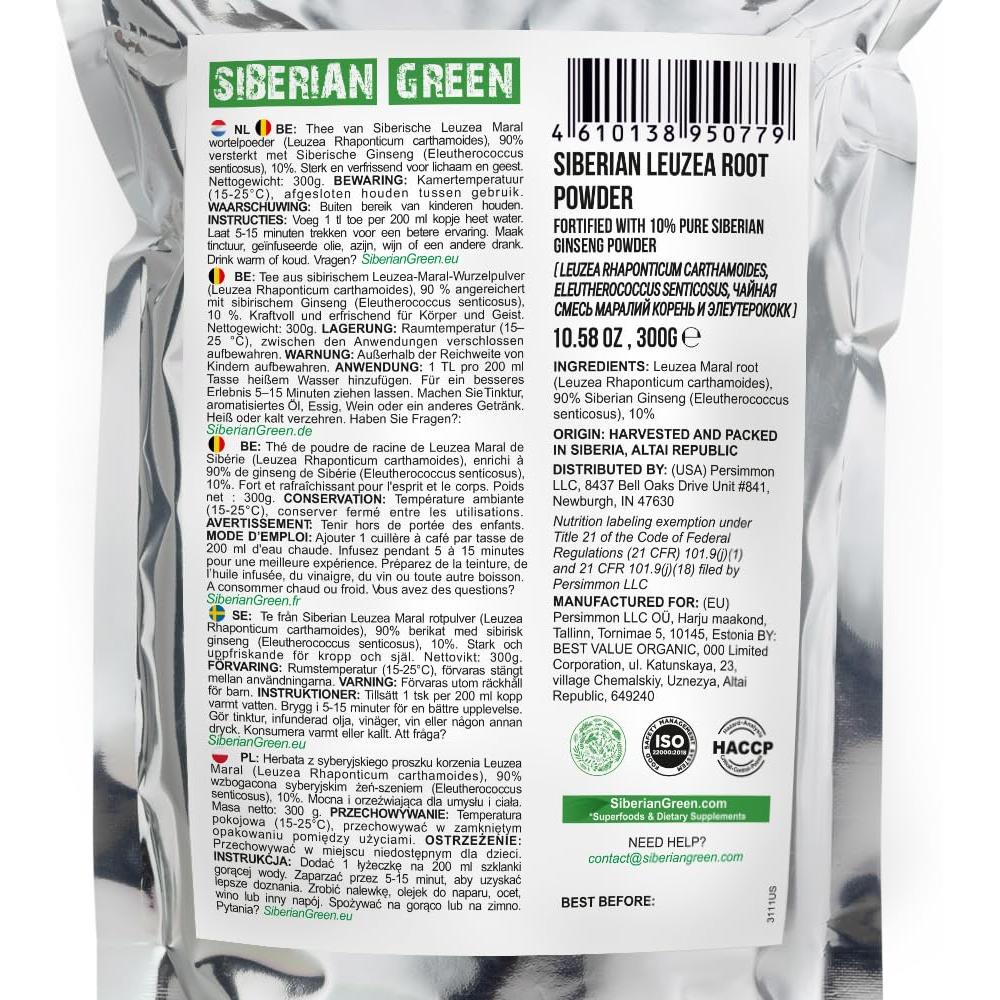 Té de raíz de Maral verde siberiano 300g con Ginseng Eleuthero