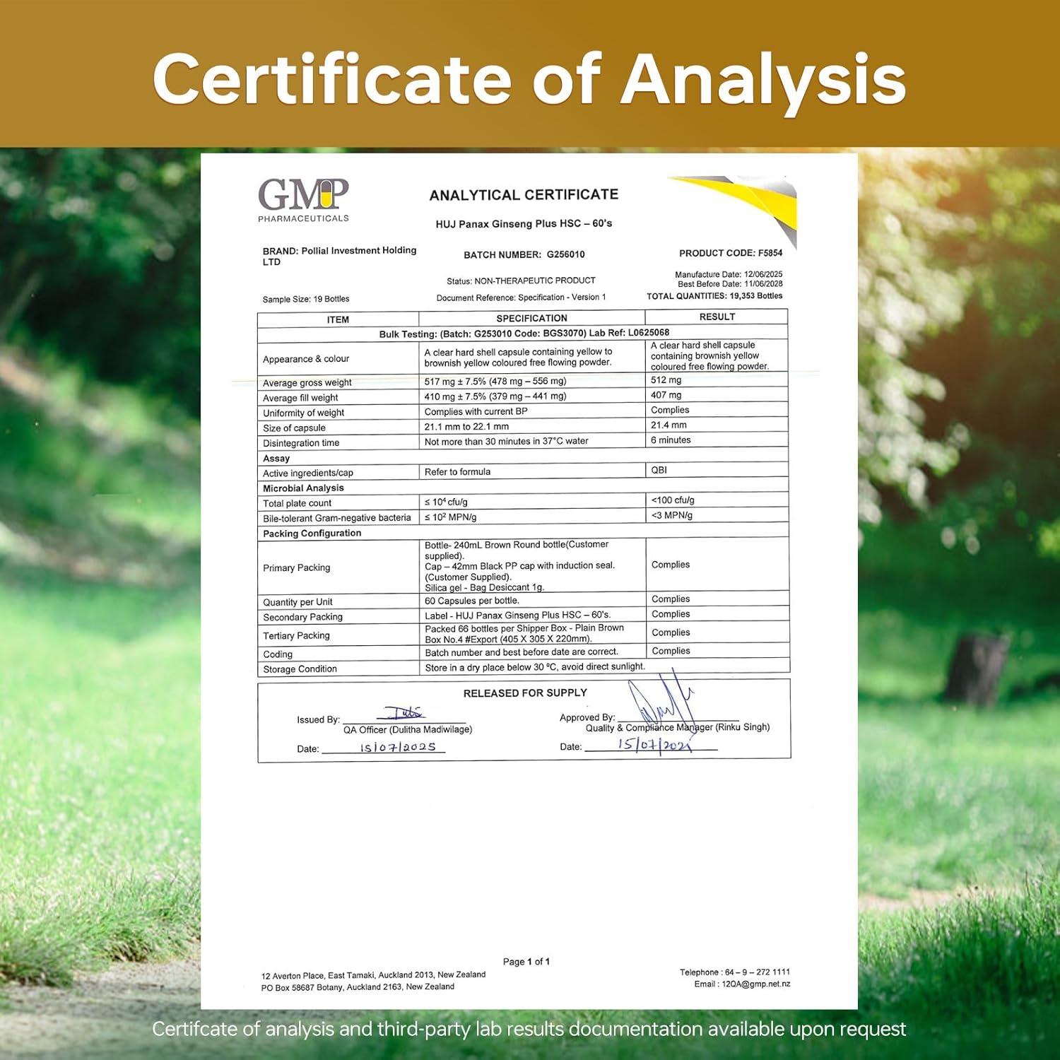 Suplemento de Ginseng Panax HUJ - 60 Cápsulas - Energía y Salud