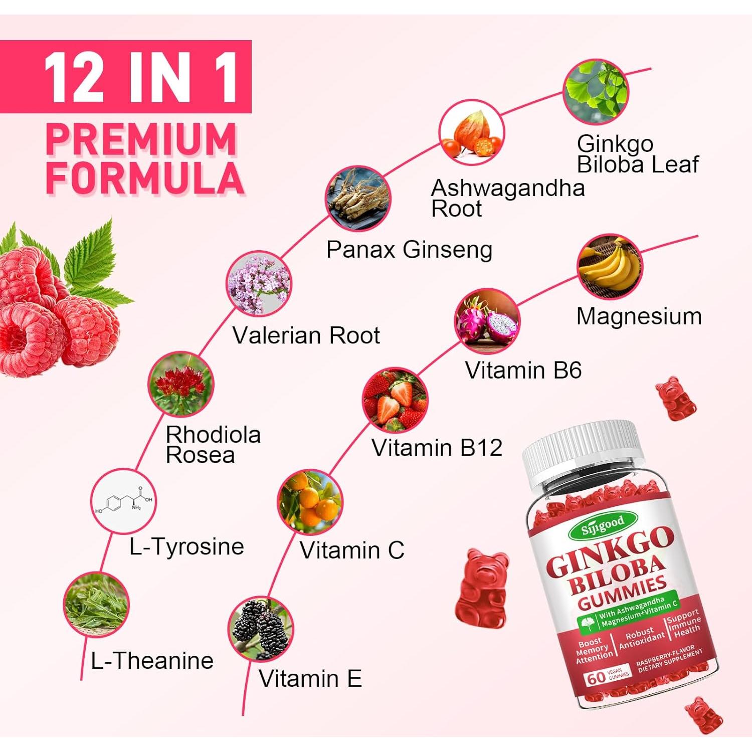 Gomitas Ginkgo Biloba Sijigood 60 Unidades Sabor Frambuesa