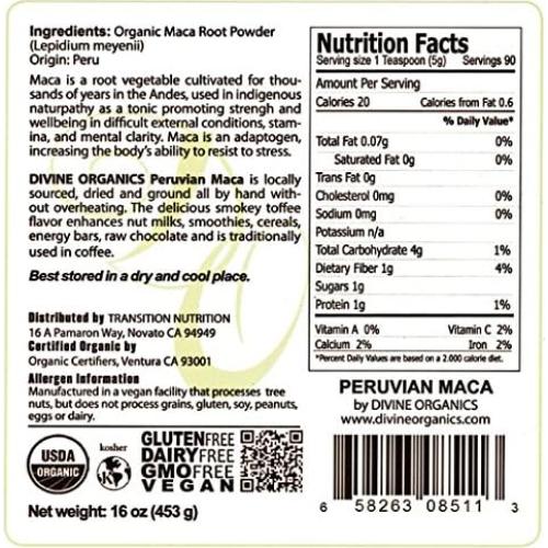 Polvo de Maca Orgánico 450g - Divine Organics - Vegano, Antioxidante