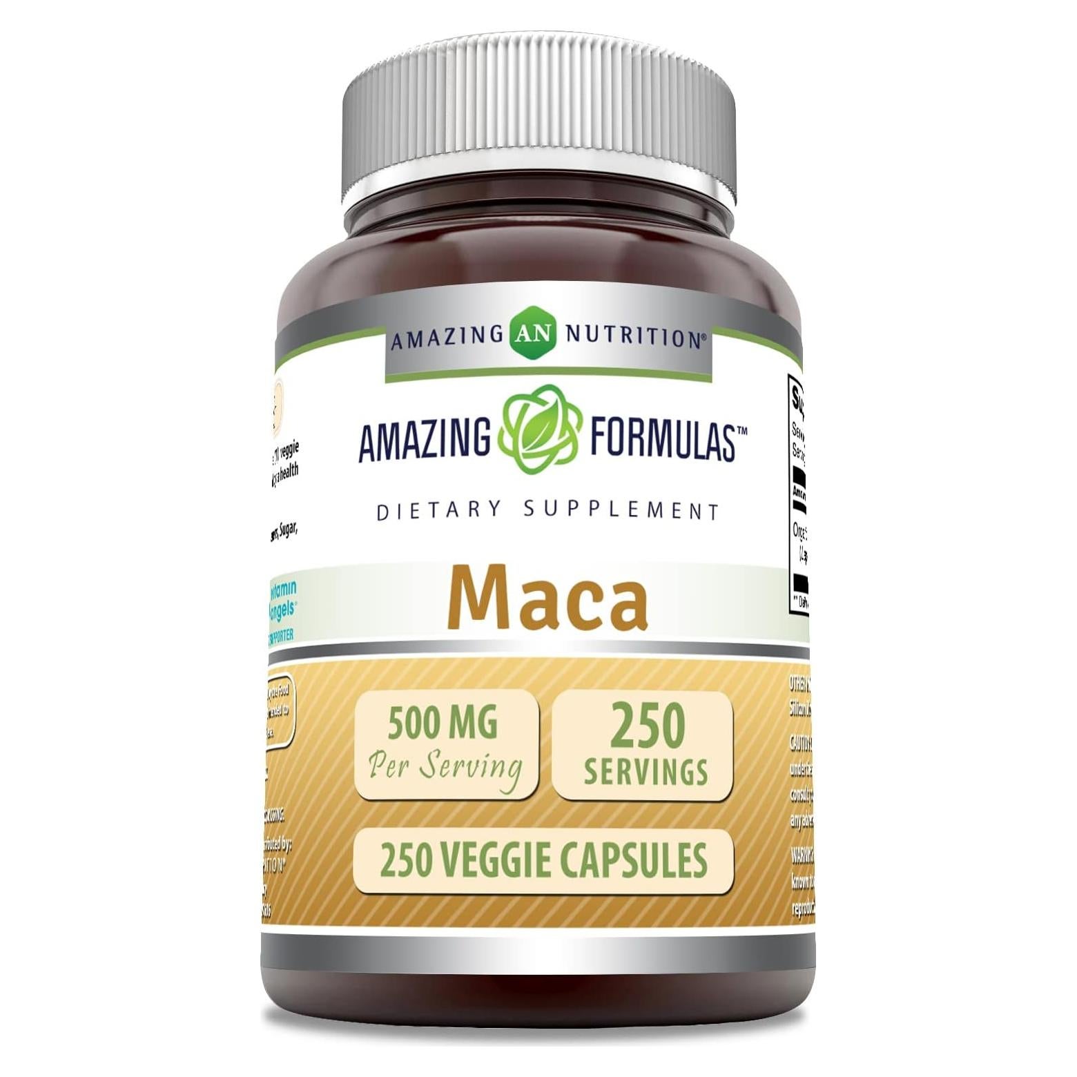 Suplemento de Maca 500 Mg Formulas Asombrosas 250 Cápsulas Veganas