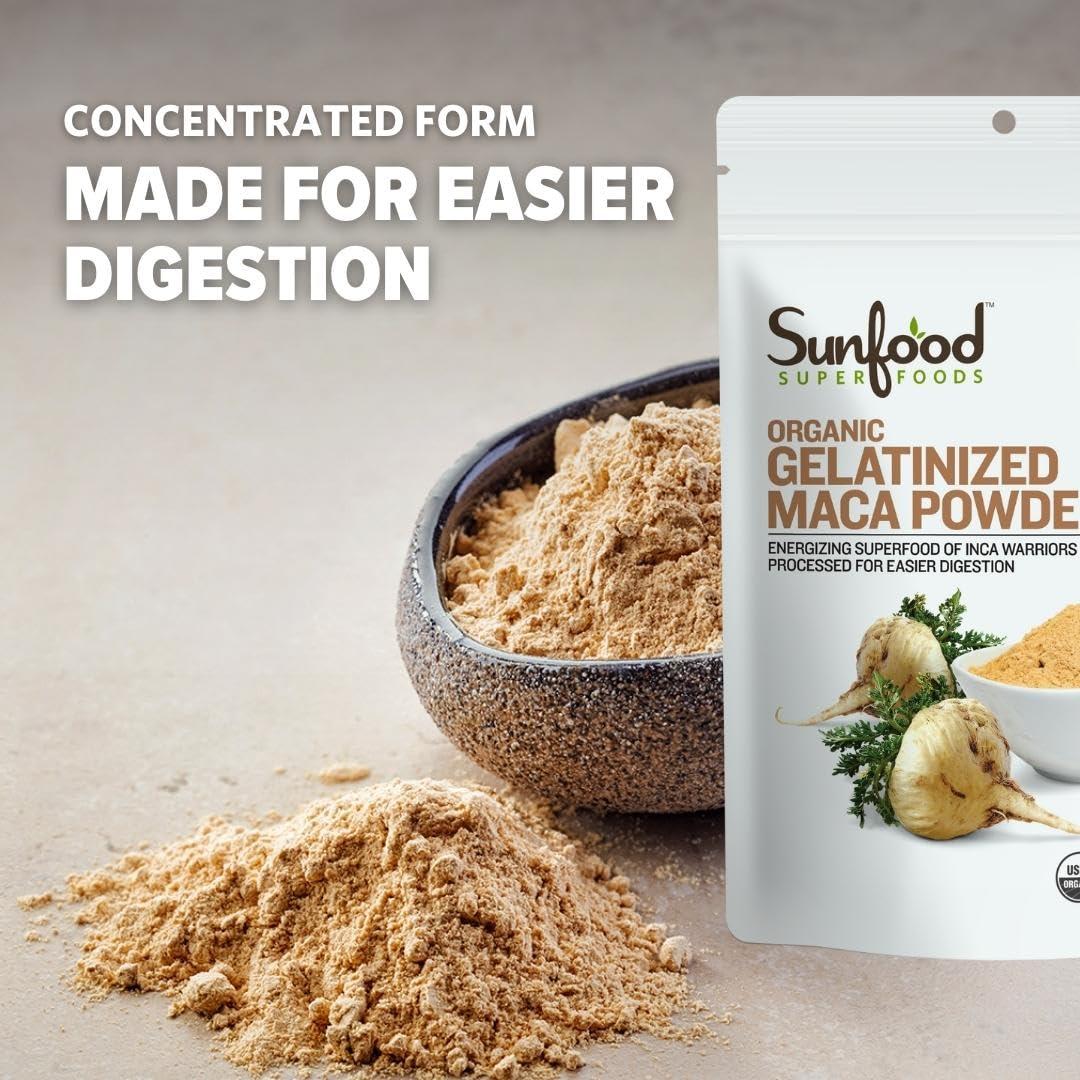 Polvo de Maca Gelatinizada Orgánica Sunfood 227g - Superalimento Vegano