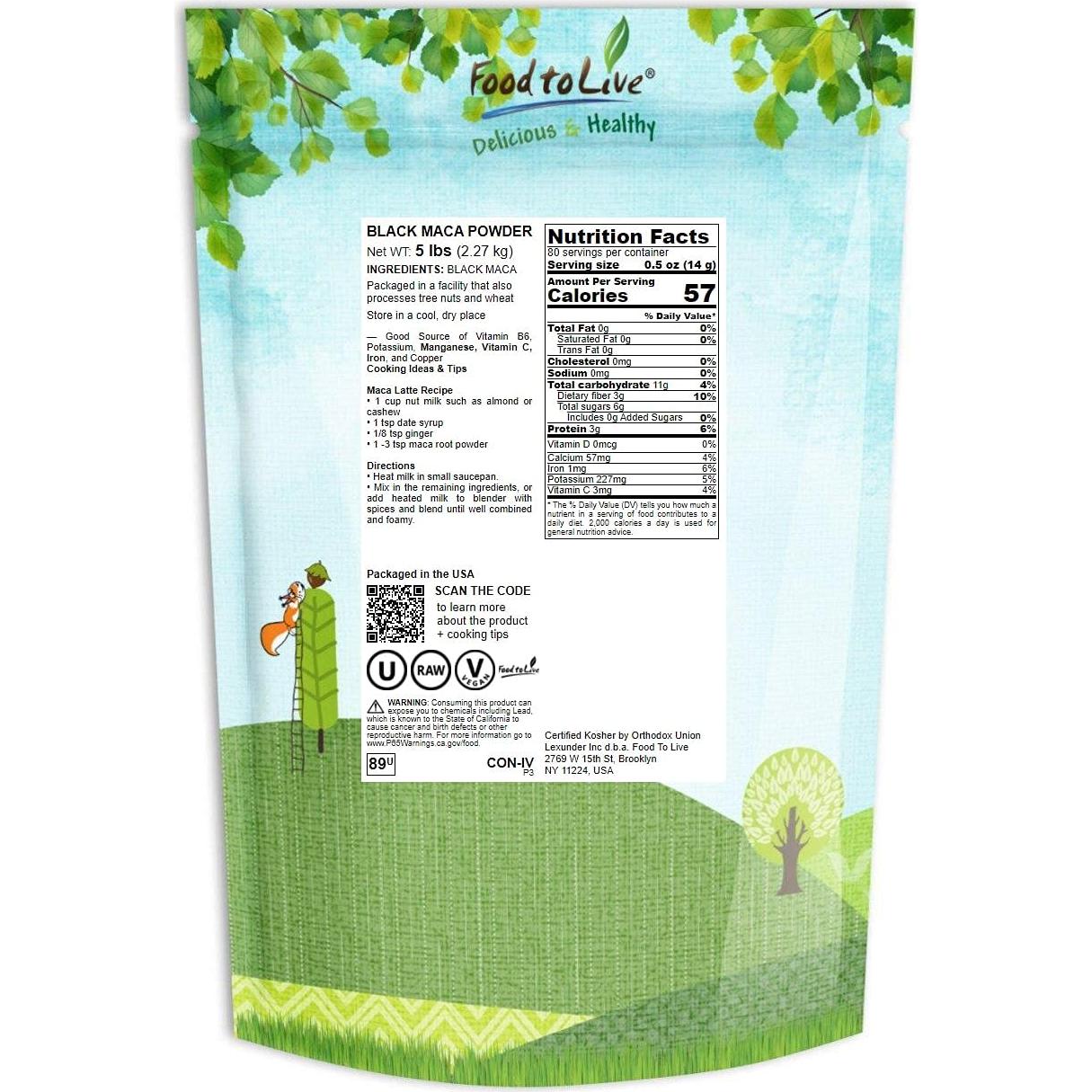 Polvo de Maca Negra Food to Live 2.27 kg Crudo Vegano