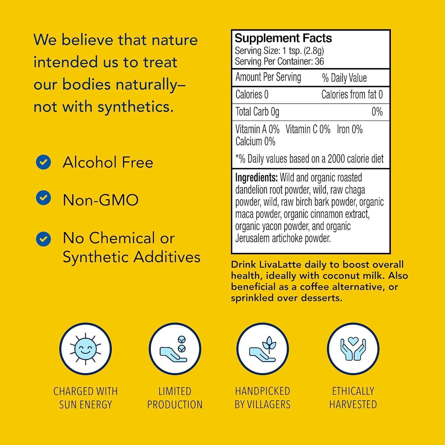 LivaLatte North American Herb - 99.22 g - Bebida Chaga, Maca y Abedul