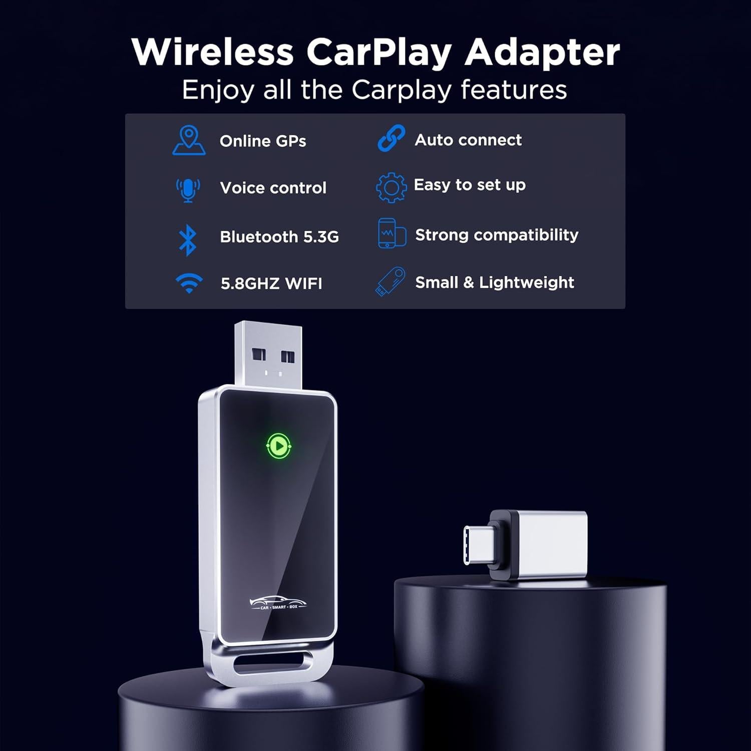 Adaptador Wireless CarPlay Vnilrgle 2024, Plug and Play, Sin Latencia