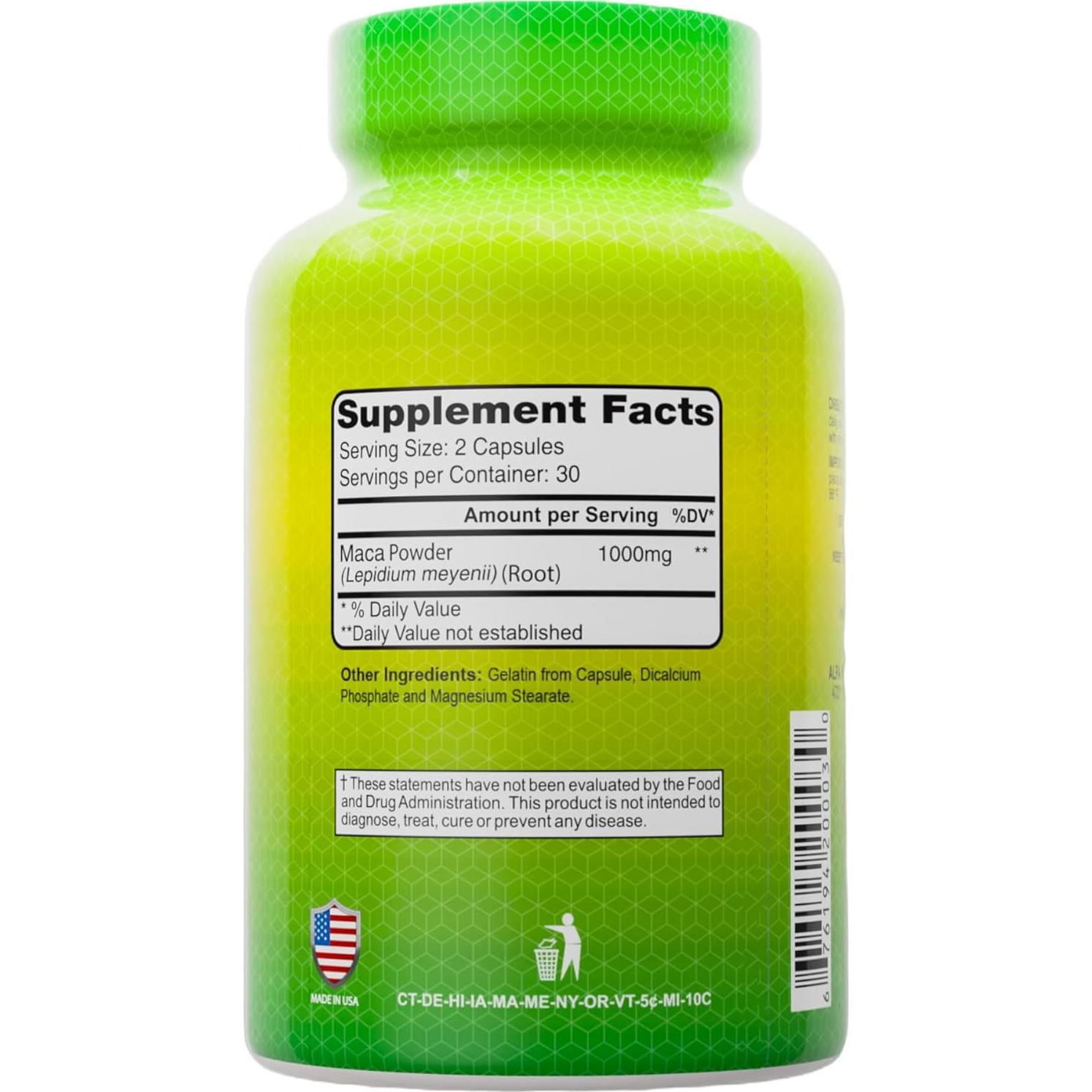 Suplemento de Raíz de Maca Peruana ALFA VITAMINS 1000 mg - 120 Cápsulas