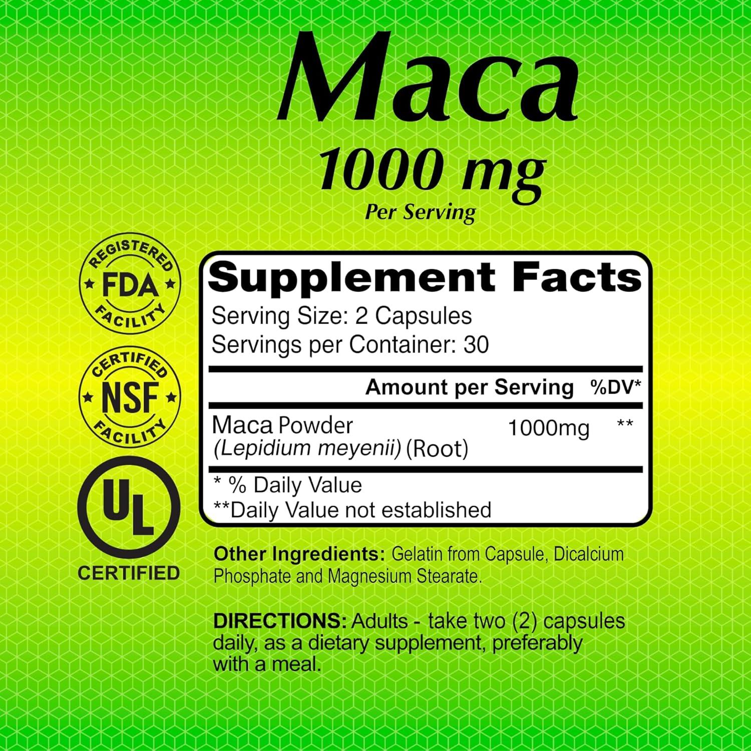 Suplemento de Raíz de Maca Peruana ALFA VITAMINS 1000 mg - 120 Cápsulas