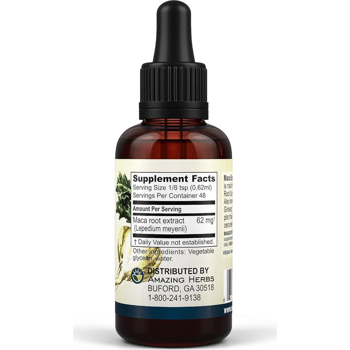Extracto Líquido de Maca Peruana Amazing Herbs 30 ml - Energía y Claridad Mental