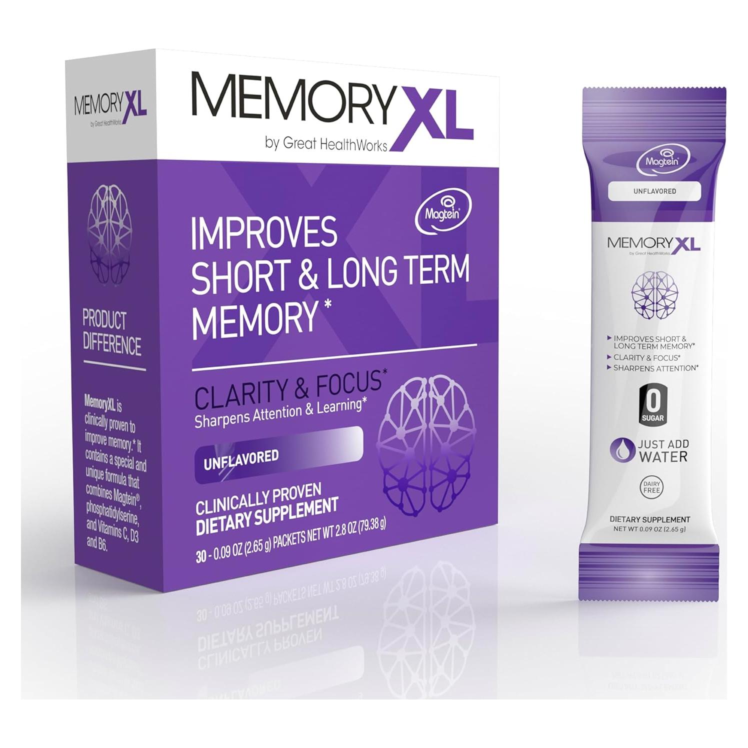MemoryXL Suplemento Cerebral - Magnesio L-Treonato 30 Stick