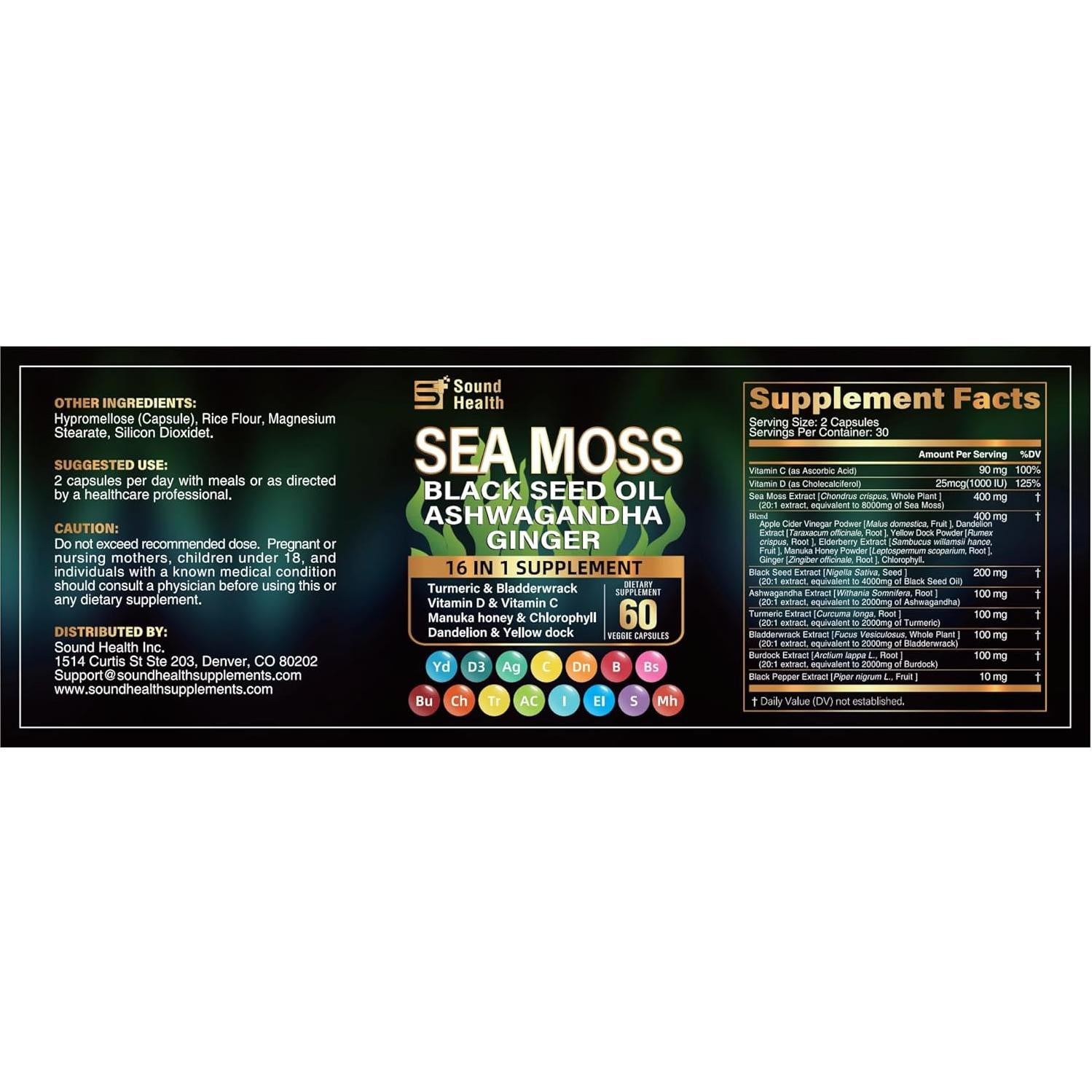 Cápsulas de Musgo Marino SoundHealth 1200mg - Energía y Sueño