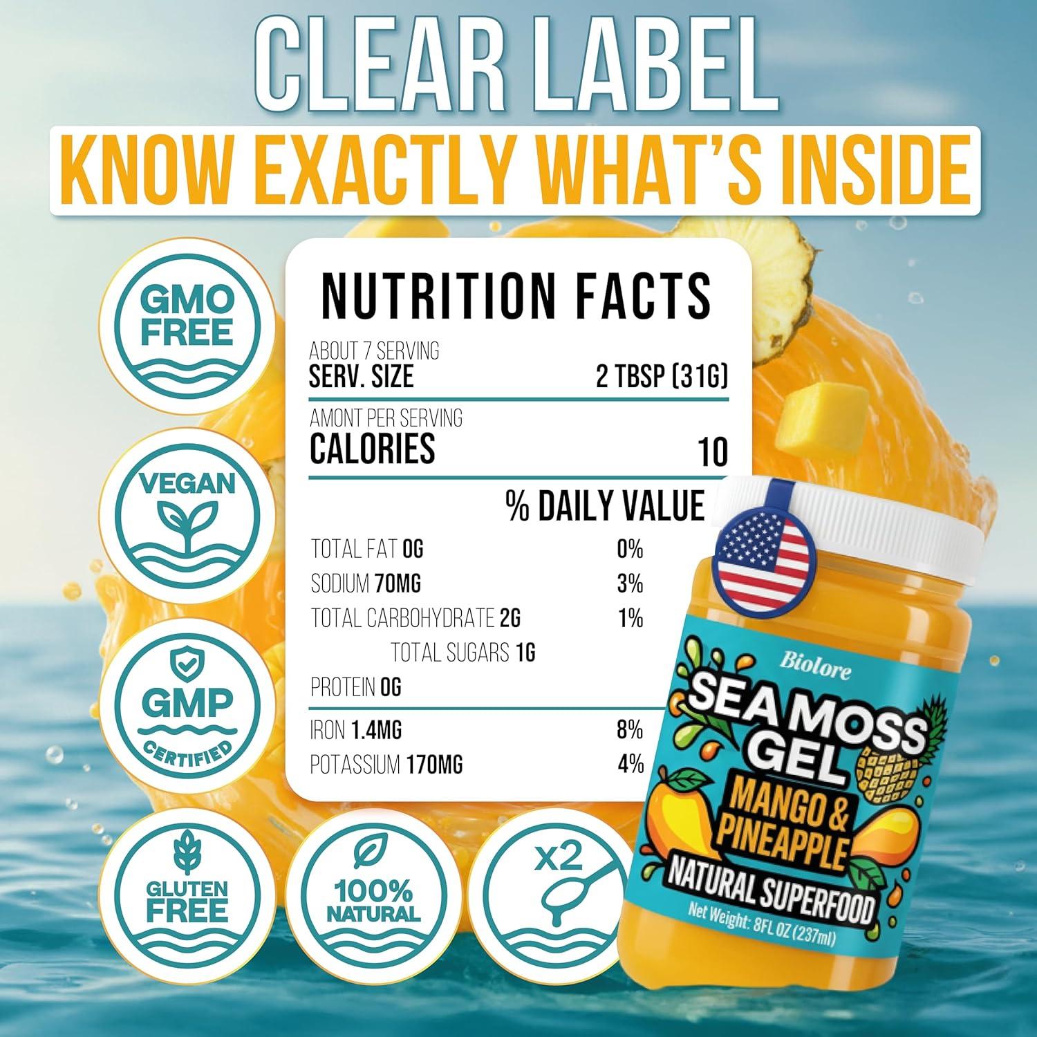 Gel de Musgo Marino Biolore Mango-Piña 227g - Superalimento Vegano