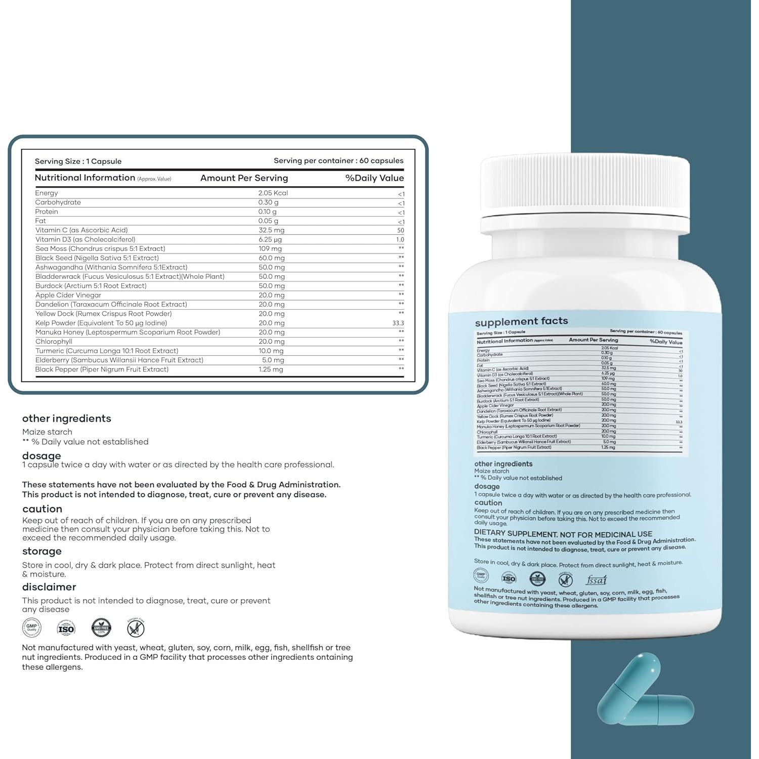 Cápsulas de Musgo Marino Natural Mars by GHC - 60 Unidades