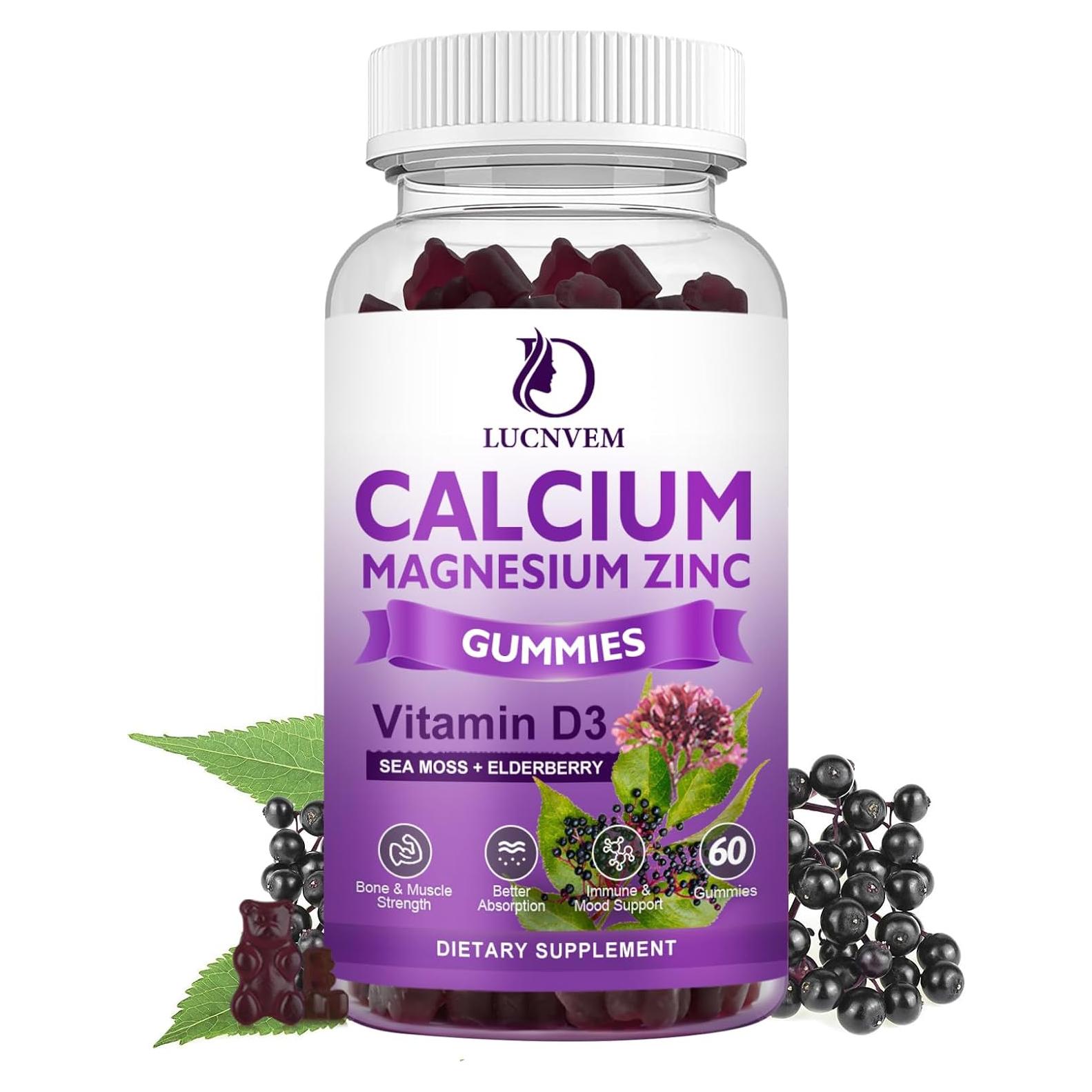 Gomitas de Calcio Magnesio Zinc LUCNVEM 60 Unidades Sin Azúcar