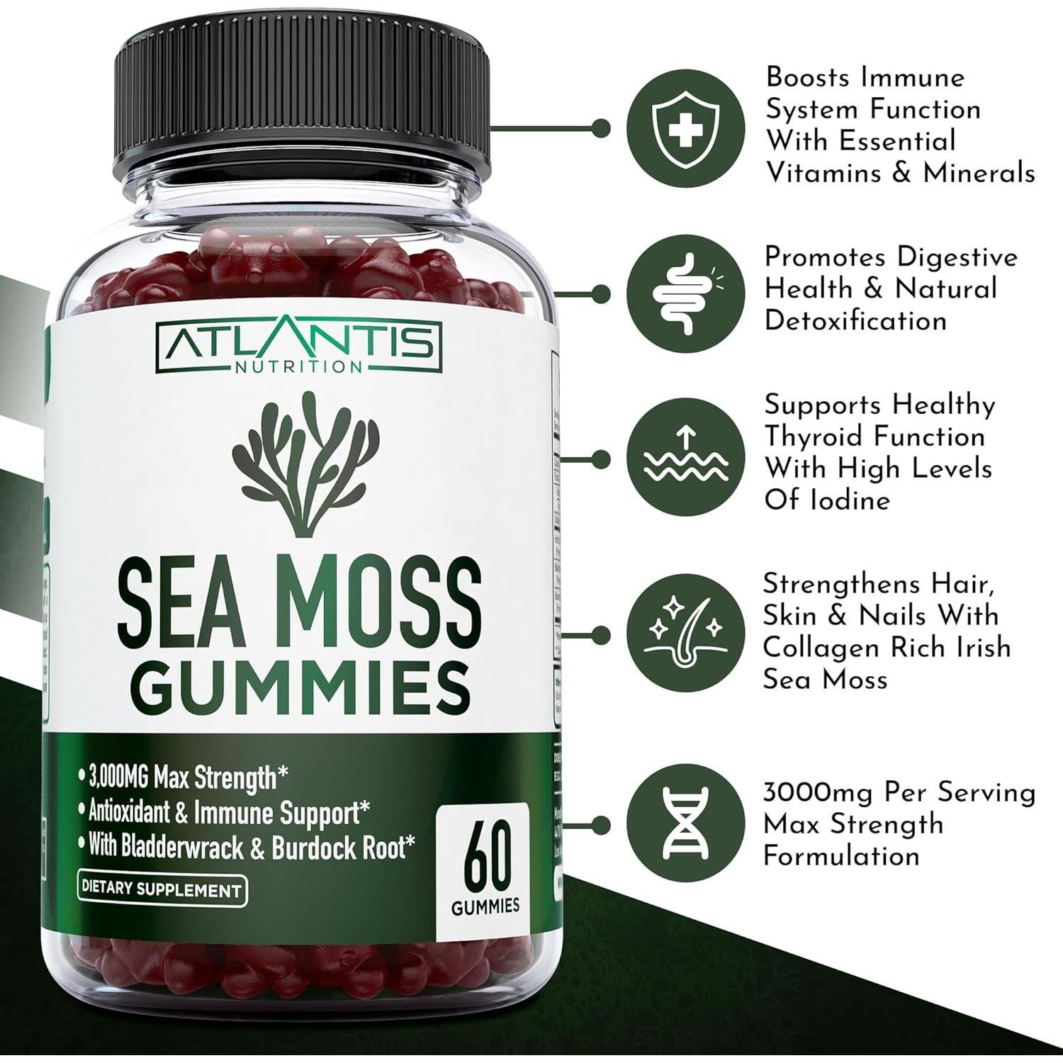 Gomitas de Musgo Marino Irlandés Atlantis Nutrition 60 Unidades