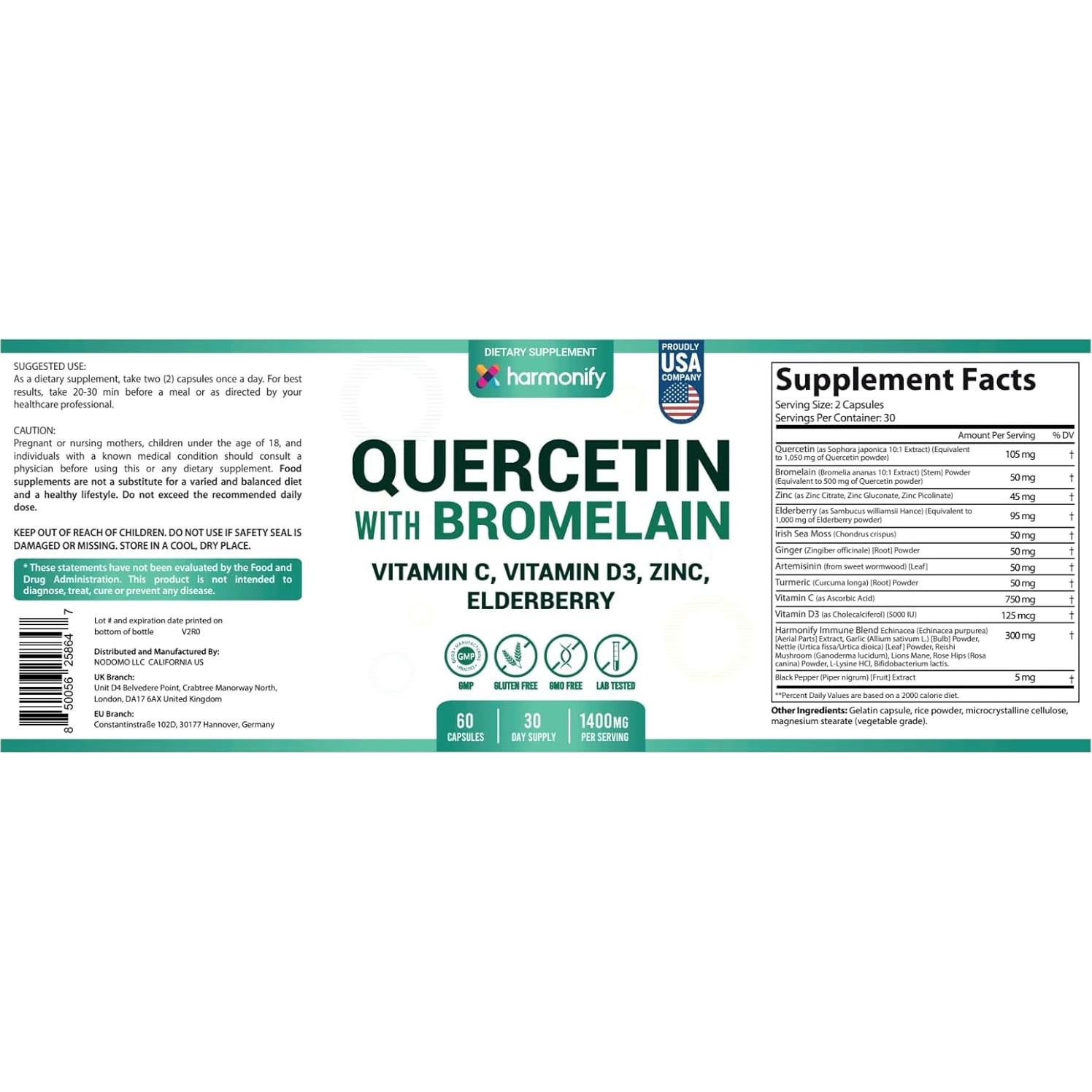 Quercetina con Bromelina Harmonify 1400 mg 60 Cápsulas