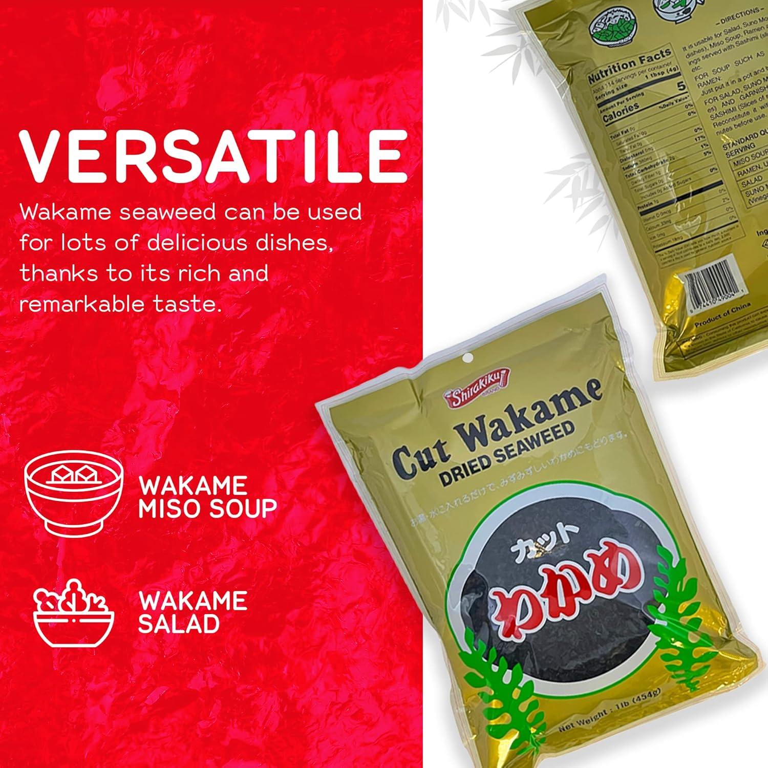 Alga Wakame Secas Shirakiku 454g - Ideal para Sopa de Miso y Sushi