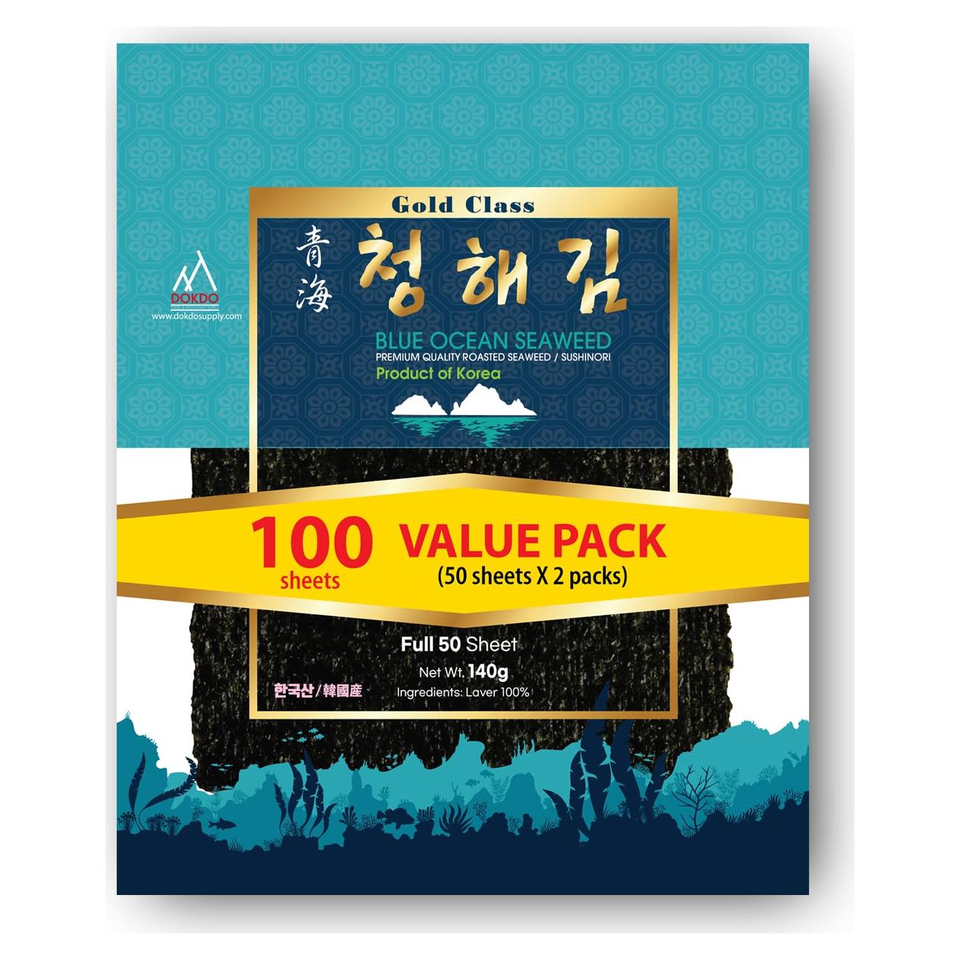 Hojas de Alga Nori Blue Ocean 100 Hojas 280g Orgánico