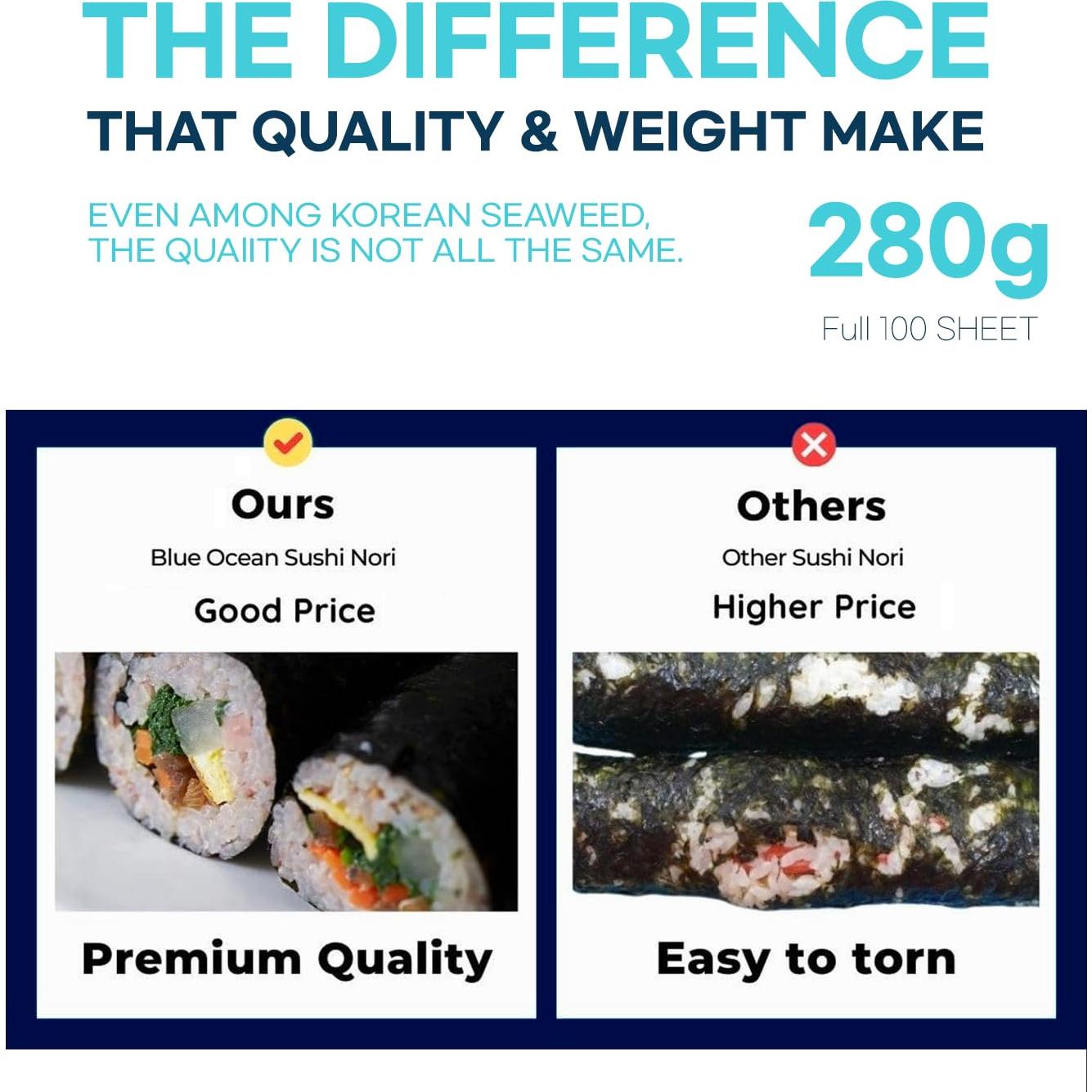 Hojas de Alga Nori Blue Ocean 100 Hojas 280g Orgánico