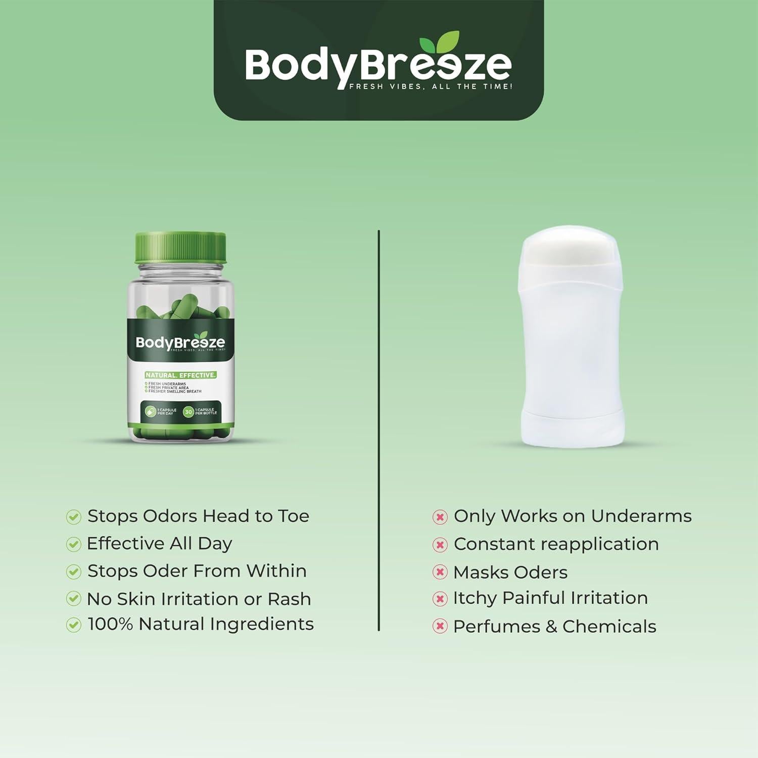 Suplemento Desodorante Interno BodyBreeze 30 Cápsulas Vegano