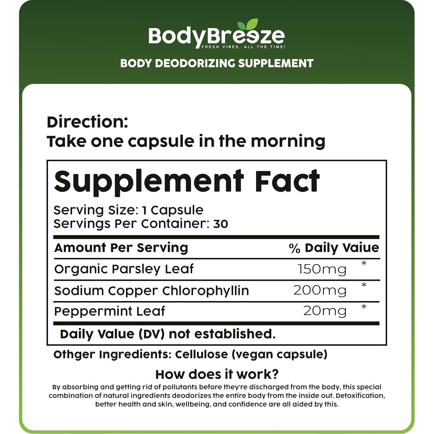 Suplemento Desodorante Interno BodyBreeze 30 Cápsulas Vegano