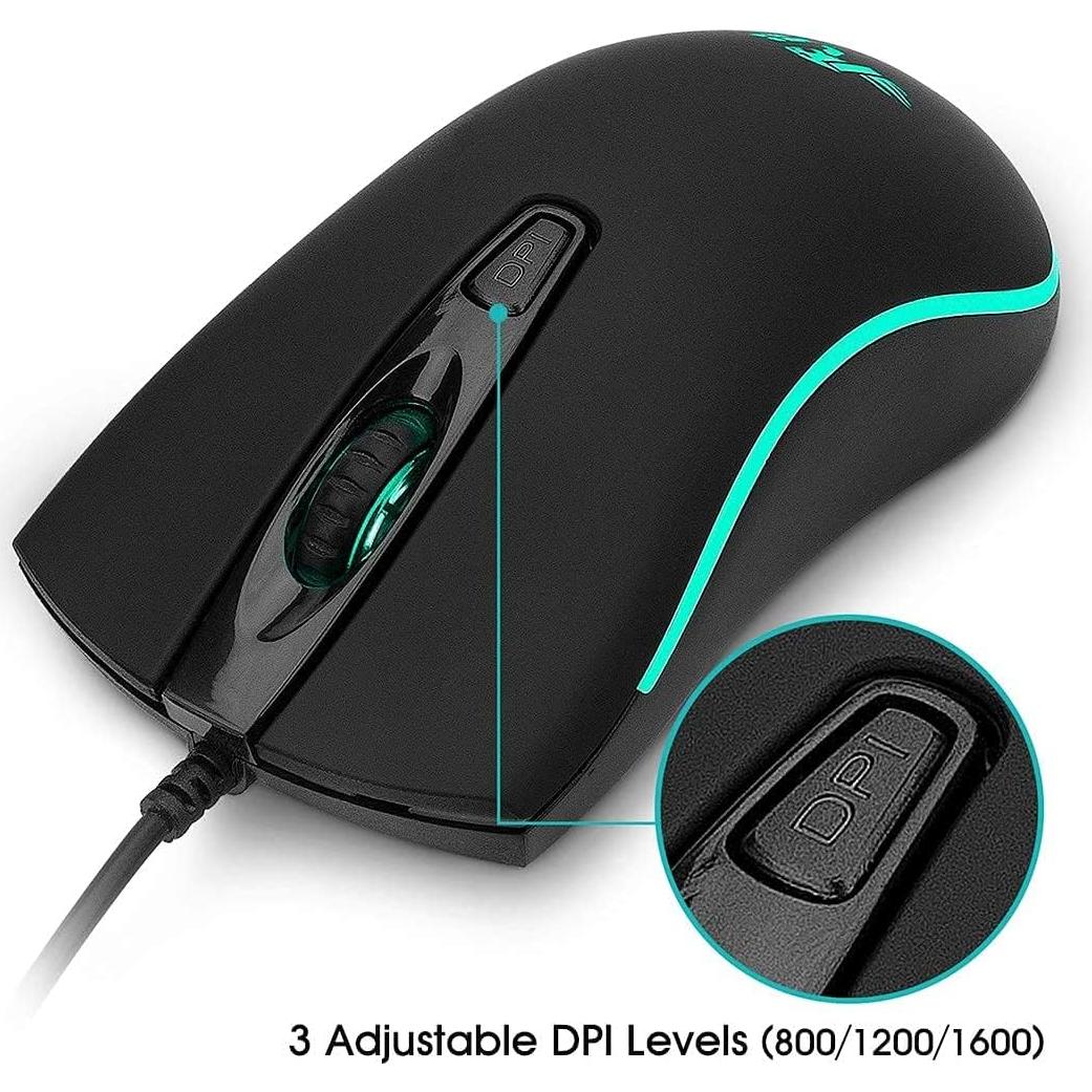Rii RM105 Wired Mouse,Computer Mouse with Colorful RGB Backlight,Comfortable Grip Ergonomic Optical,USB Wired Mice Support Windows PC, Laptop,Desktop,Notebook,Chromebook