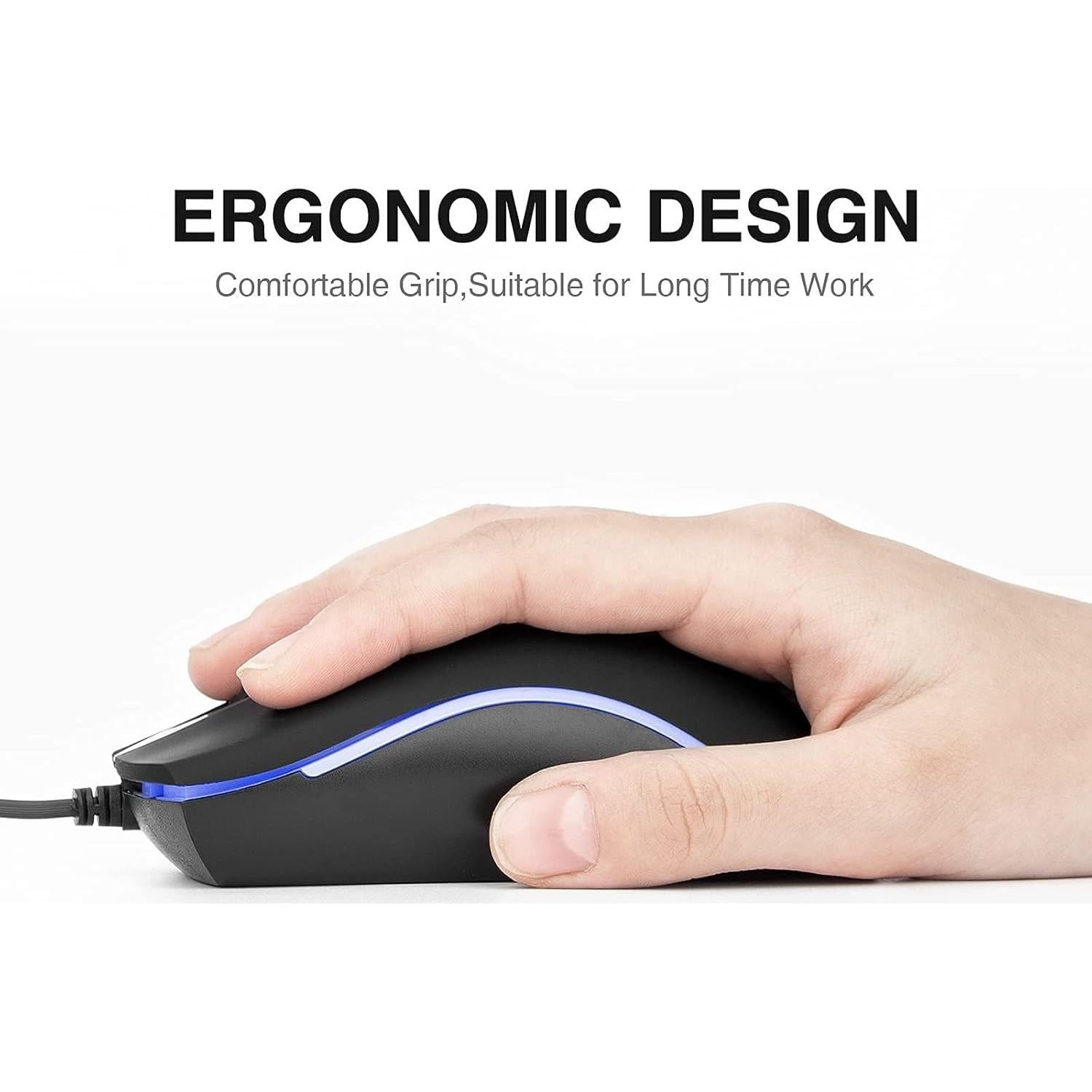 Rii RM105 Wired Mouse,Computer Mouse with Colorful RGB Backlight,Comfortable Grip Ergonomic Optical,USB Wired Mice Support Windows PC, Laptop,Desktop,Notebook,Chromebook