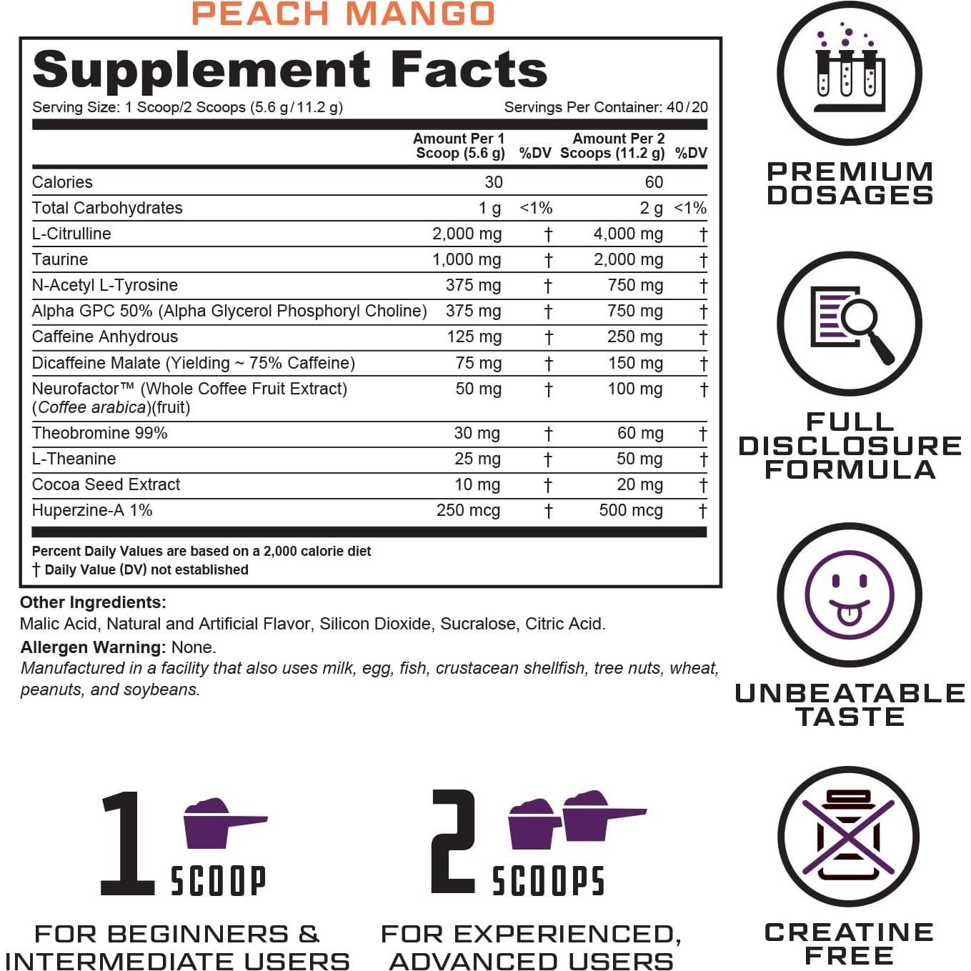 Prevail Pre Workout Cutler Nutrition Durazno Mango 40 Porciones