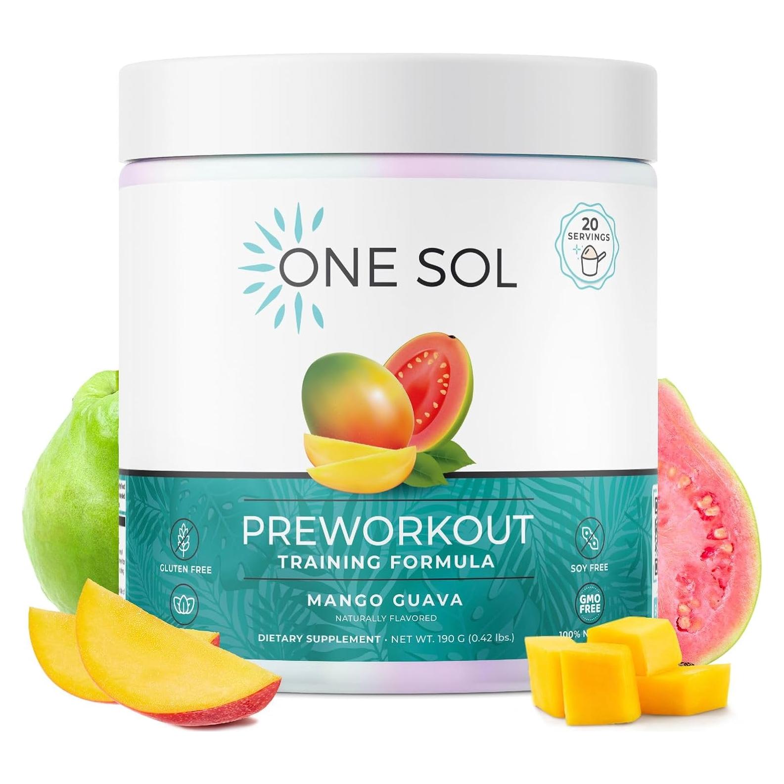 One Sol Pre-Workout para Mujeres Mango Guayaba 257g Energía Natural