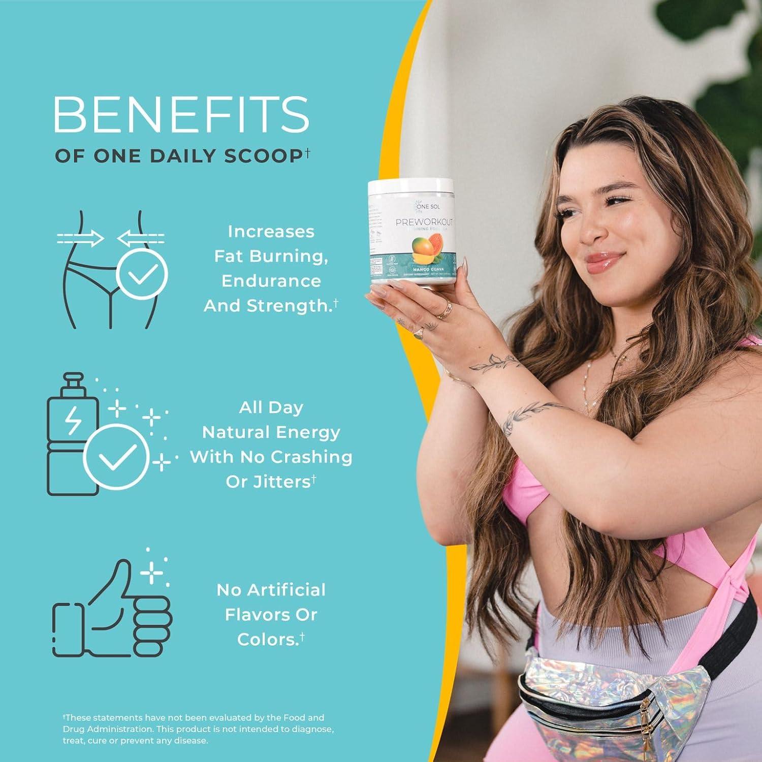 One Sol Pre-Workout para Mujeres Mango Guayaba 257g Energía Natural