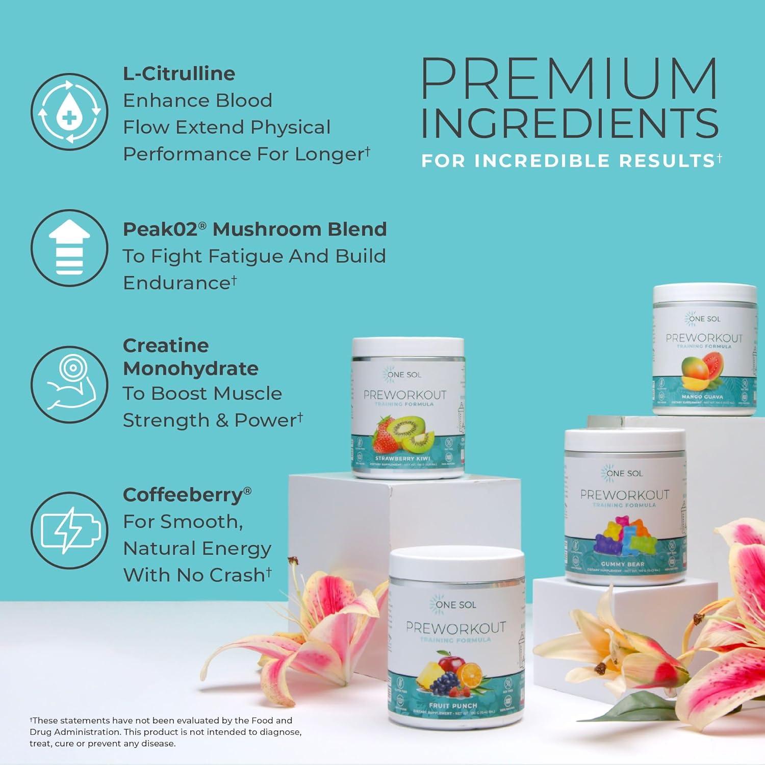 One Sol Pre-Workout para Mujeres Mango Guayaba 257g Energía Natural