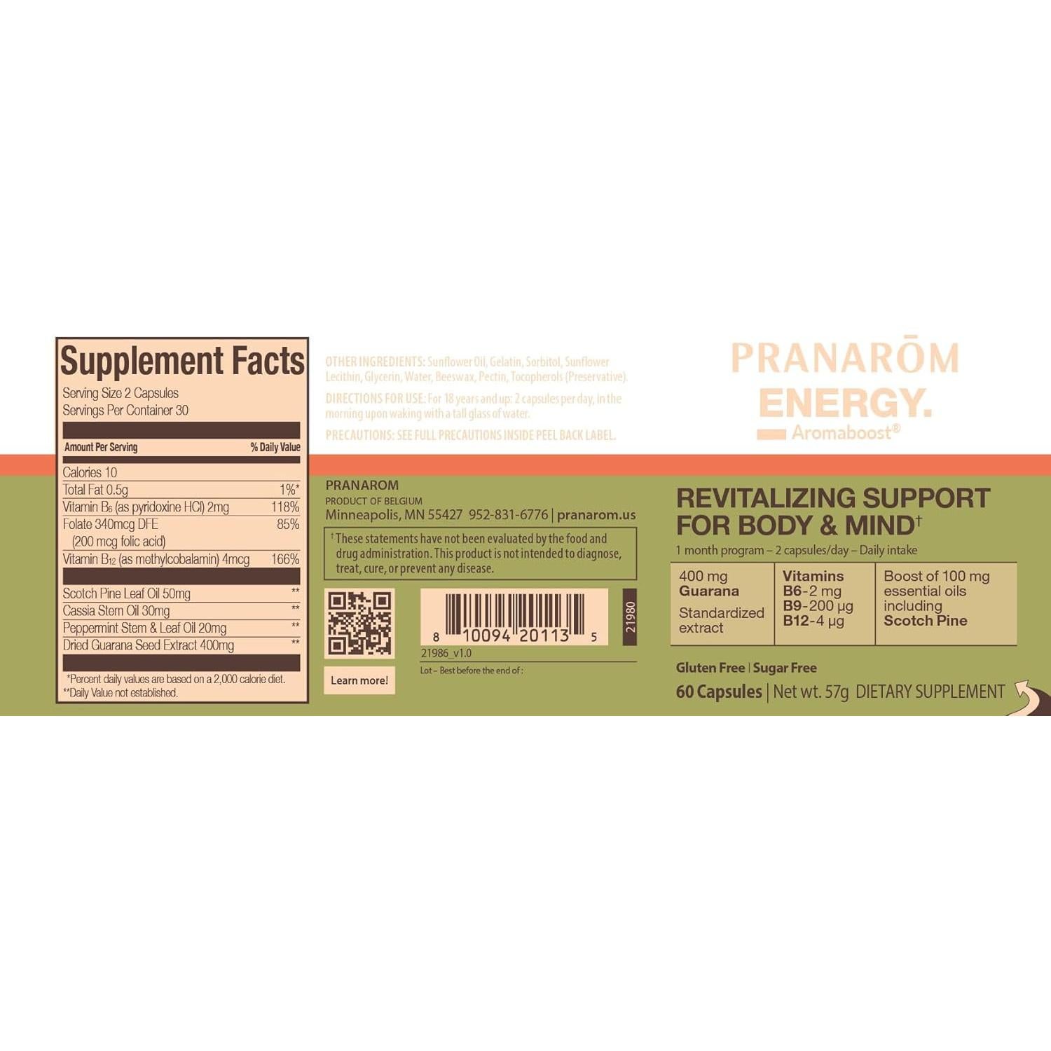 Suplemento Herbal Pranarom Aromaboost Energía 60 Cápsulas