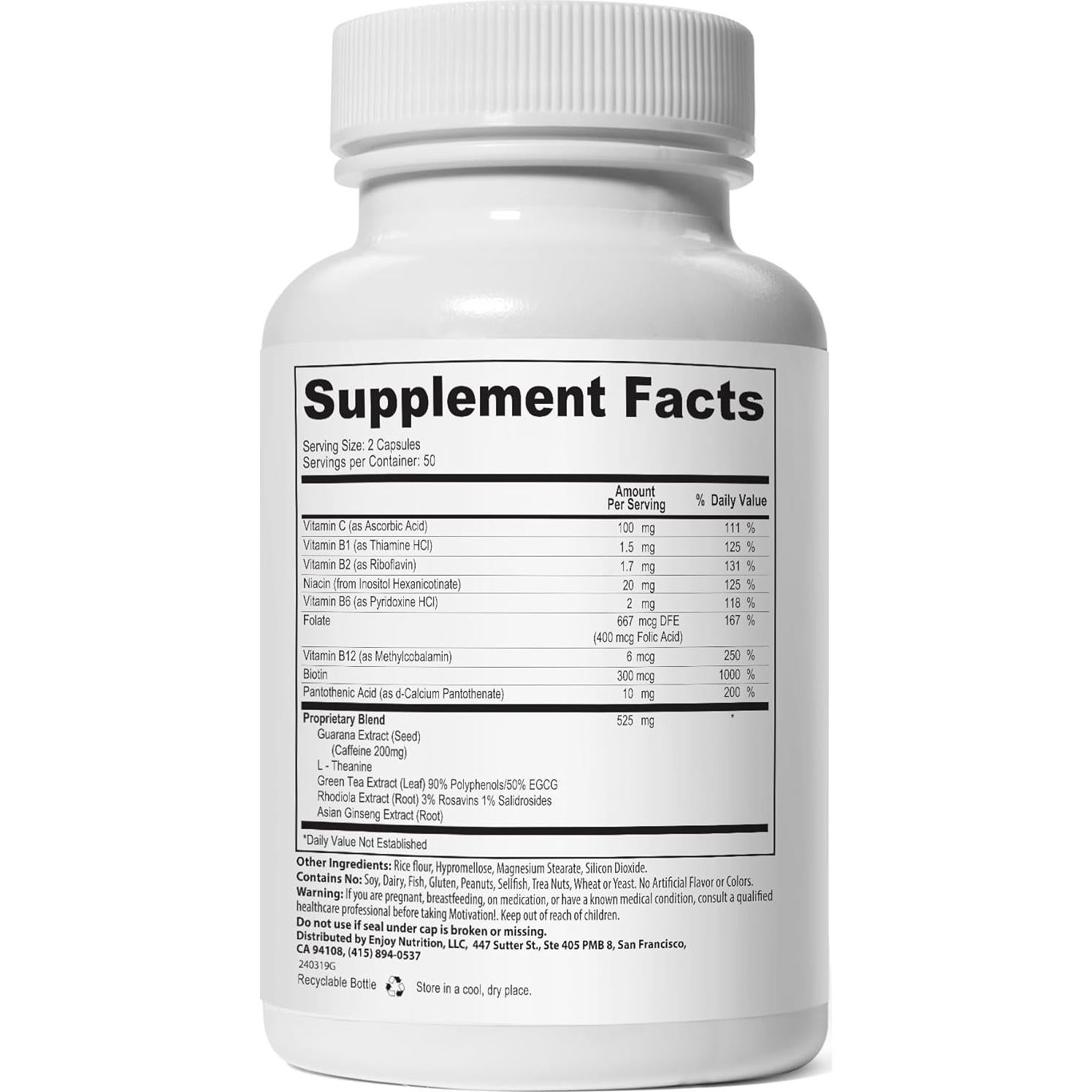 Cápsulas de Energía Herbal Natural 200mg Guaraná - 100 Conteo