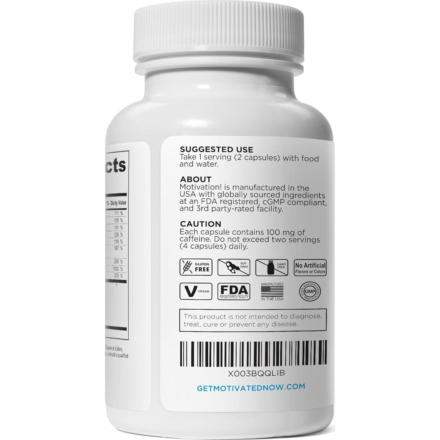 Cápsulas de Energía Herbal Natural 200mg Guaraná - 100 Conteo