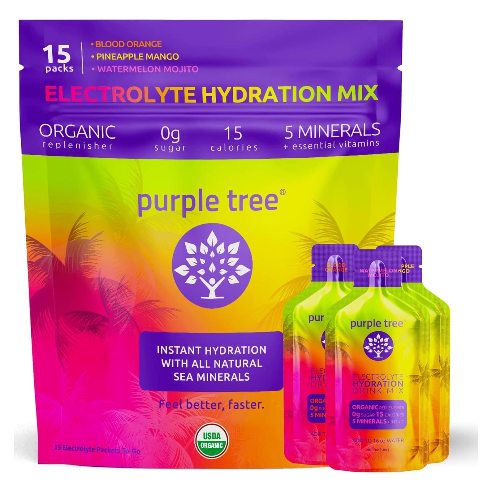 Hidratación Electrolitos Orgánicos Purple Tree 15 Paquetes 5.3ml