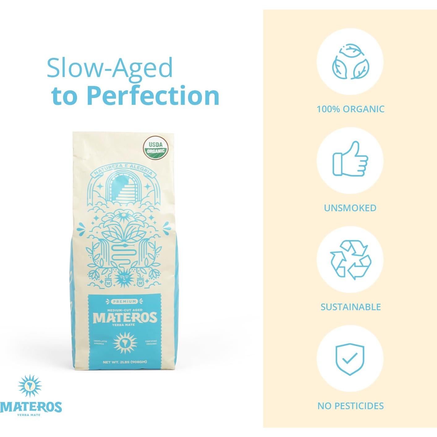Yerba Mate Orgánica Hoja Suelta Materos 0.91 KG Sin Humo