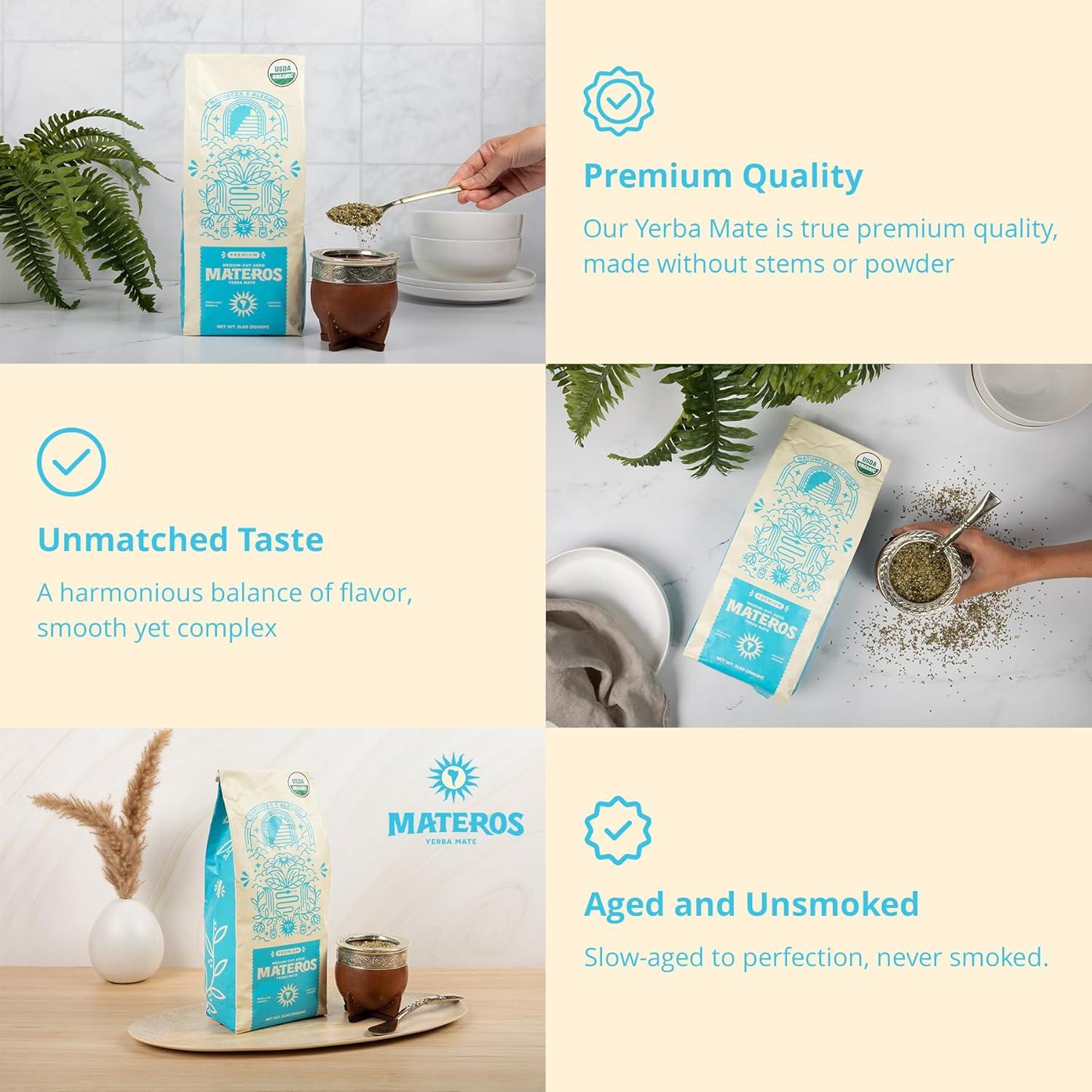 Yerba Mate Orgánica Hoja Suelta Materos 0.91 KG Sin Humo