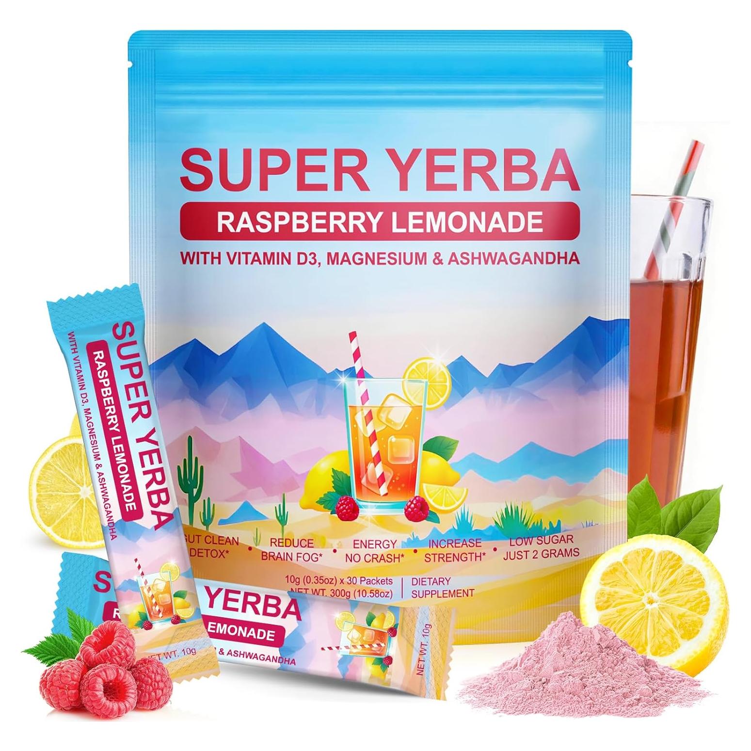 Super Yerba Mate Instantáneo QwsYaay 30 Porciones Sabor Frambuesa-Limón