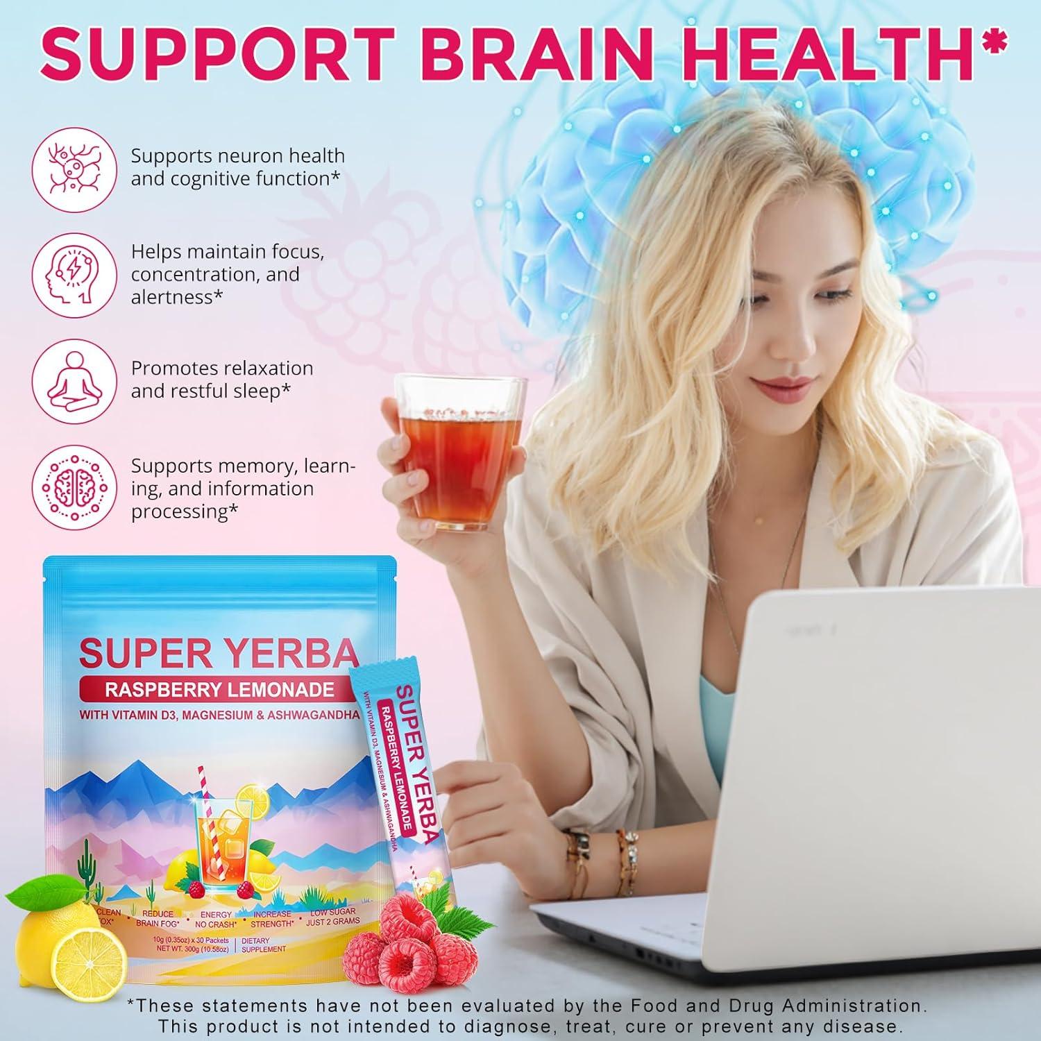 Super Yerba Mate Instantáneo QwsYaay 30 Porciones Sabor Frambuesa-Limón