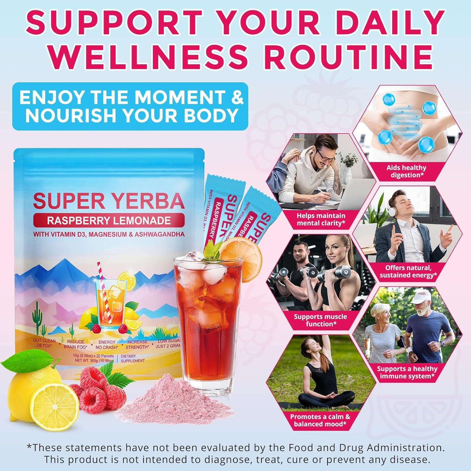 Super Yerba Mate Instantáneo QwsYaay 30 Porciones Sabor Frambuesa-Limón