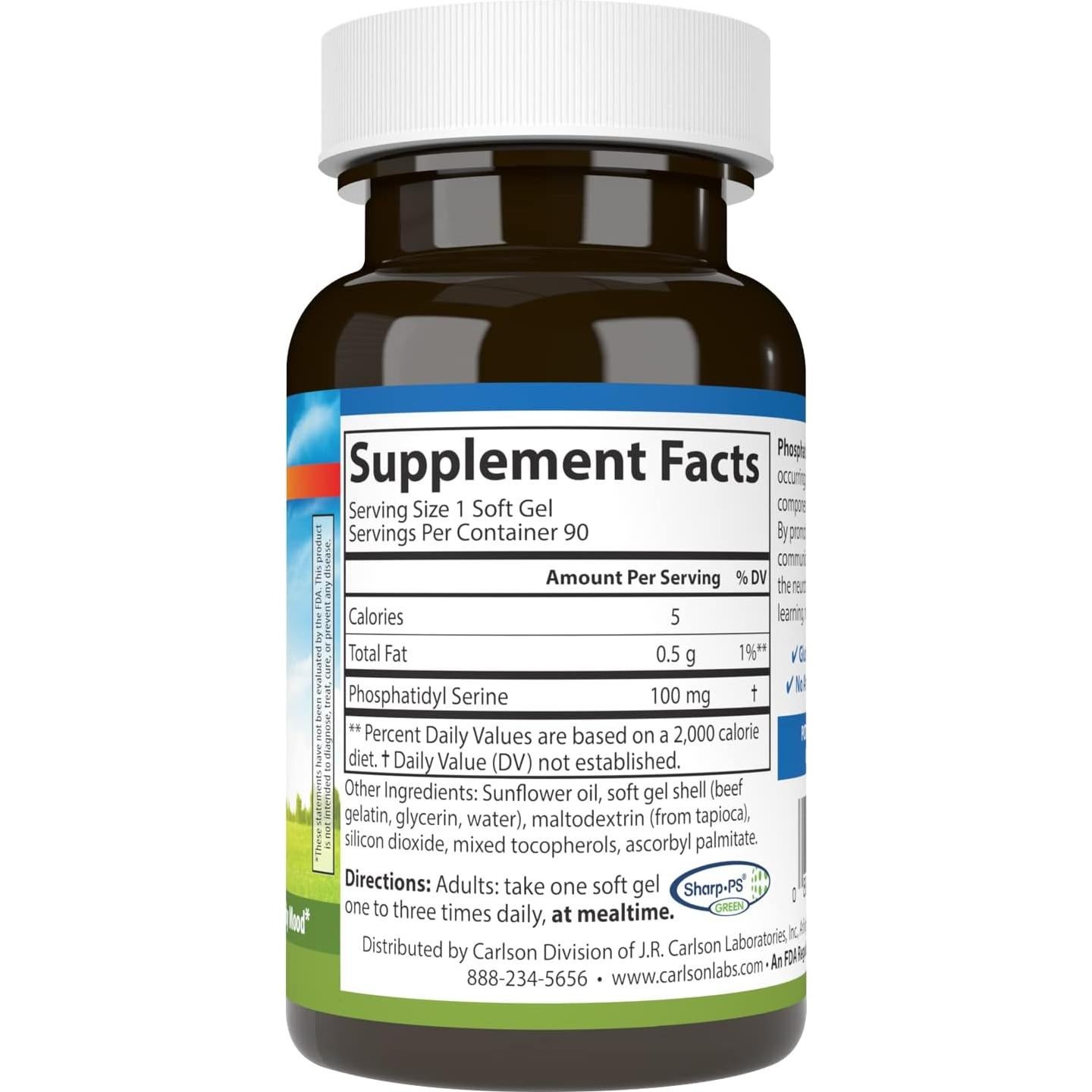 Carlson Serina Fosfatidil 100 mg 90 Gelatinas Blandas Salud Cerebral