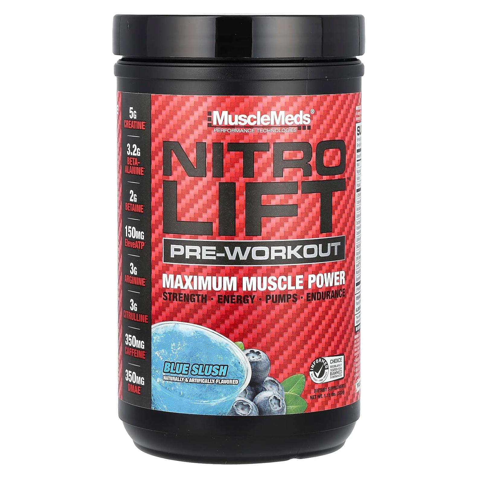 MuscleMeds Nitro Lift Pre Workout Slush Azul 40 Porciones 0.47kg