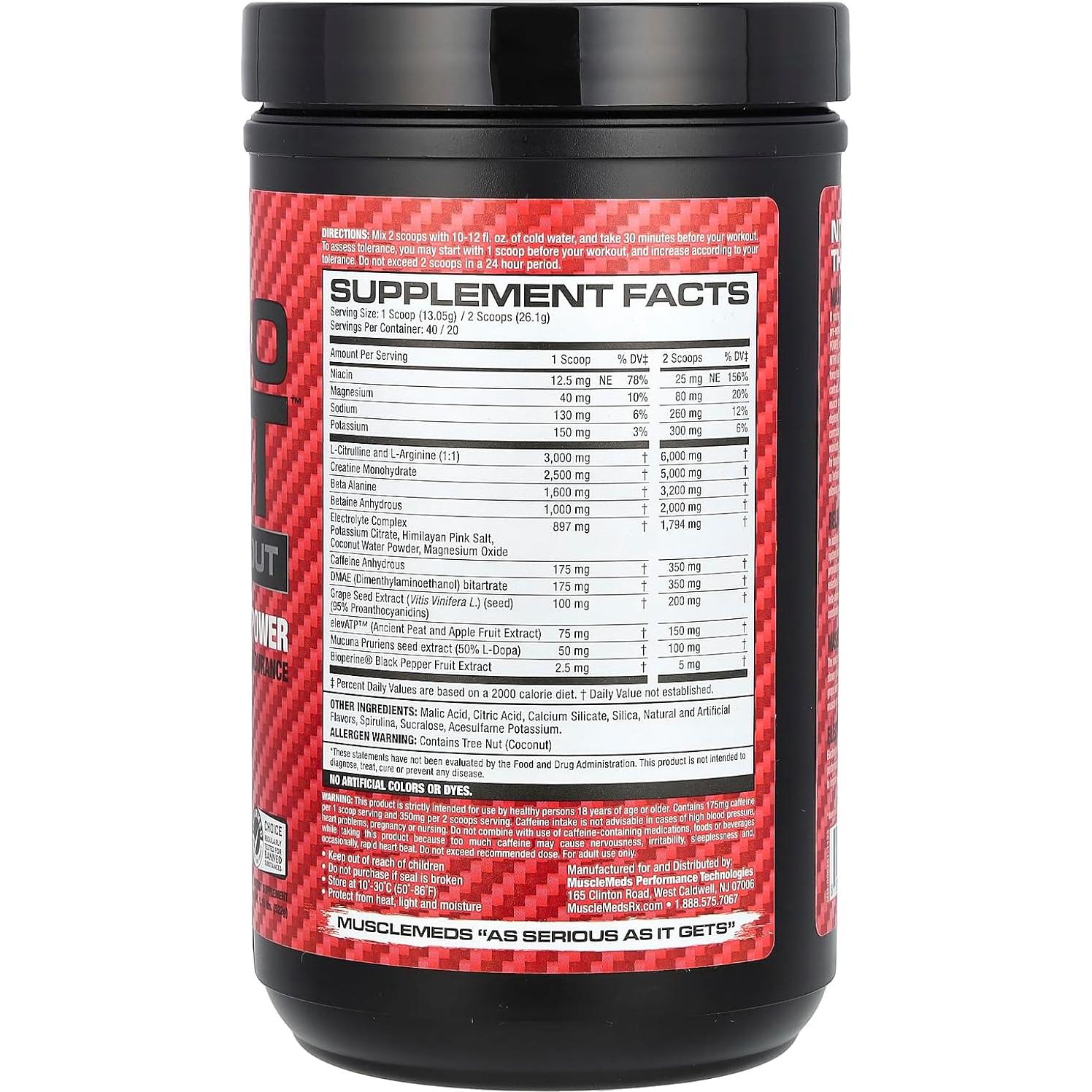 MuscleMeds Nitro Lift Pre Workout Slush Azul 40 Porciones 0.47kg