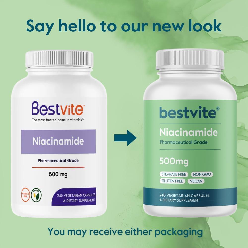 Niacinamida 500mg Bestvite 240 Cápsulas Vegetarianas - Vitamina B3