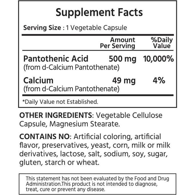 Ácido Pantoténico B5 ML Naturals 240 Cápsulas Vegetales