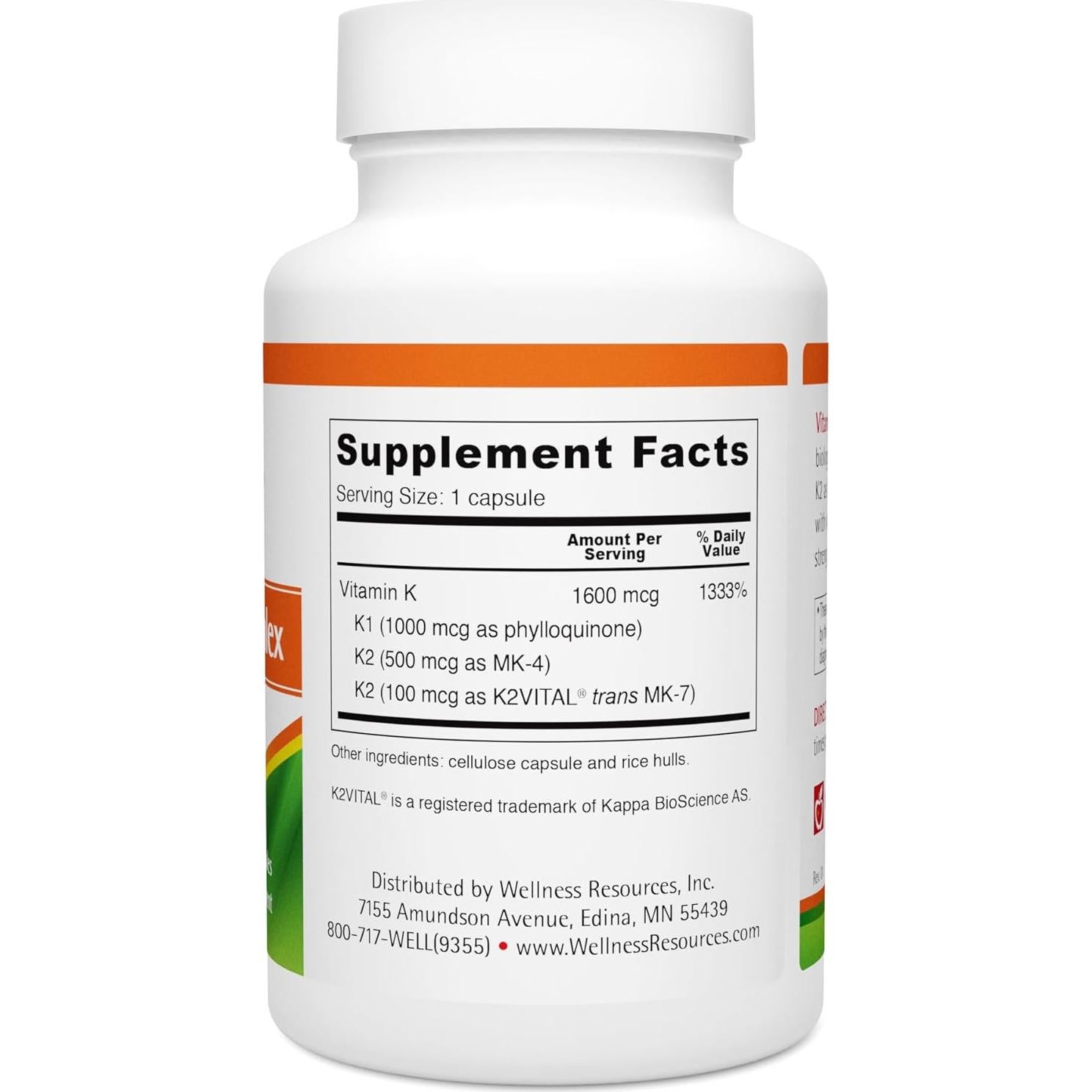 Suplemento de Vitamina K Complejo Wellness Resources 90 Cápsulas