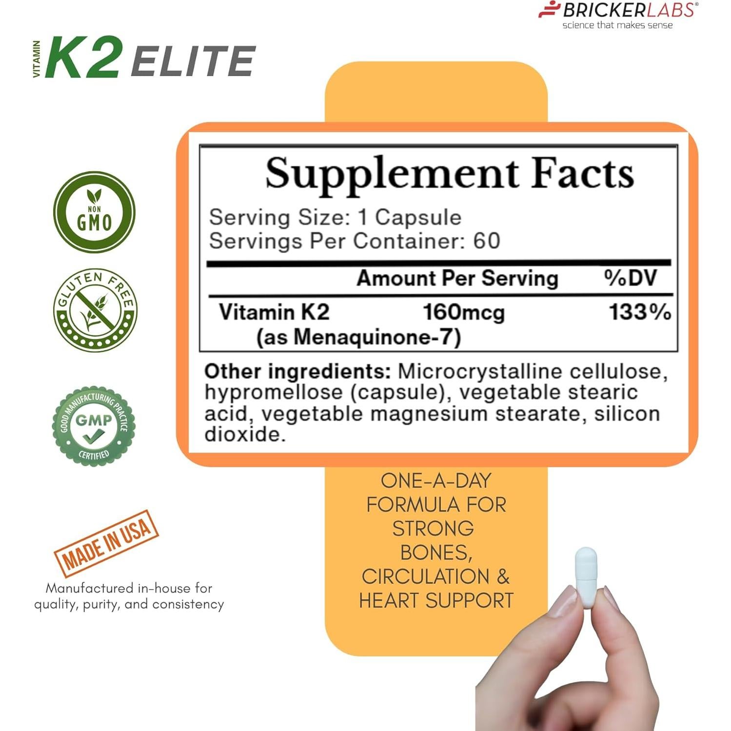 Suplemento Vitamina K2 MK-7 Bricker Labs 160mcg 60 Cápsulas