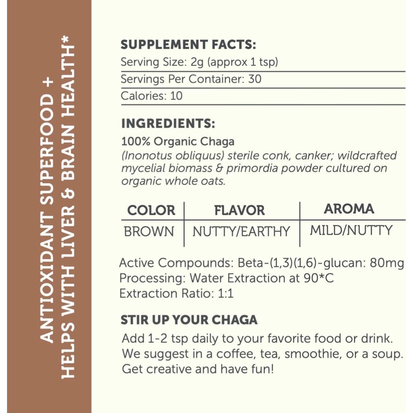 Polvo de Chaga Orgánico Fun Earth Co 60g - Suplemento Inmunológico