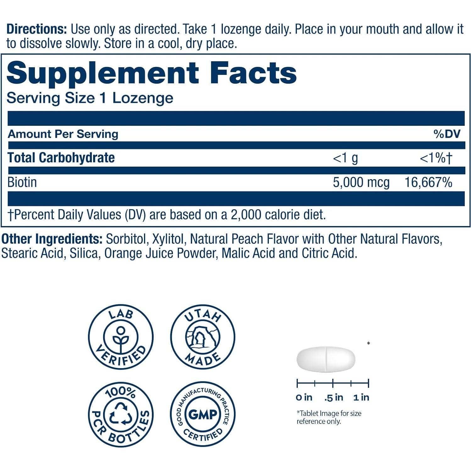 Biotina 5000 mcg Solaray - Suplemento para Cabello, Piel y Uñas