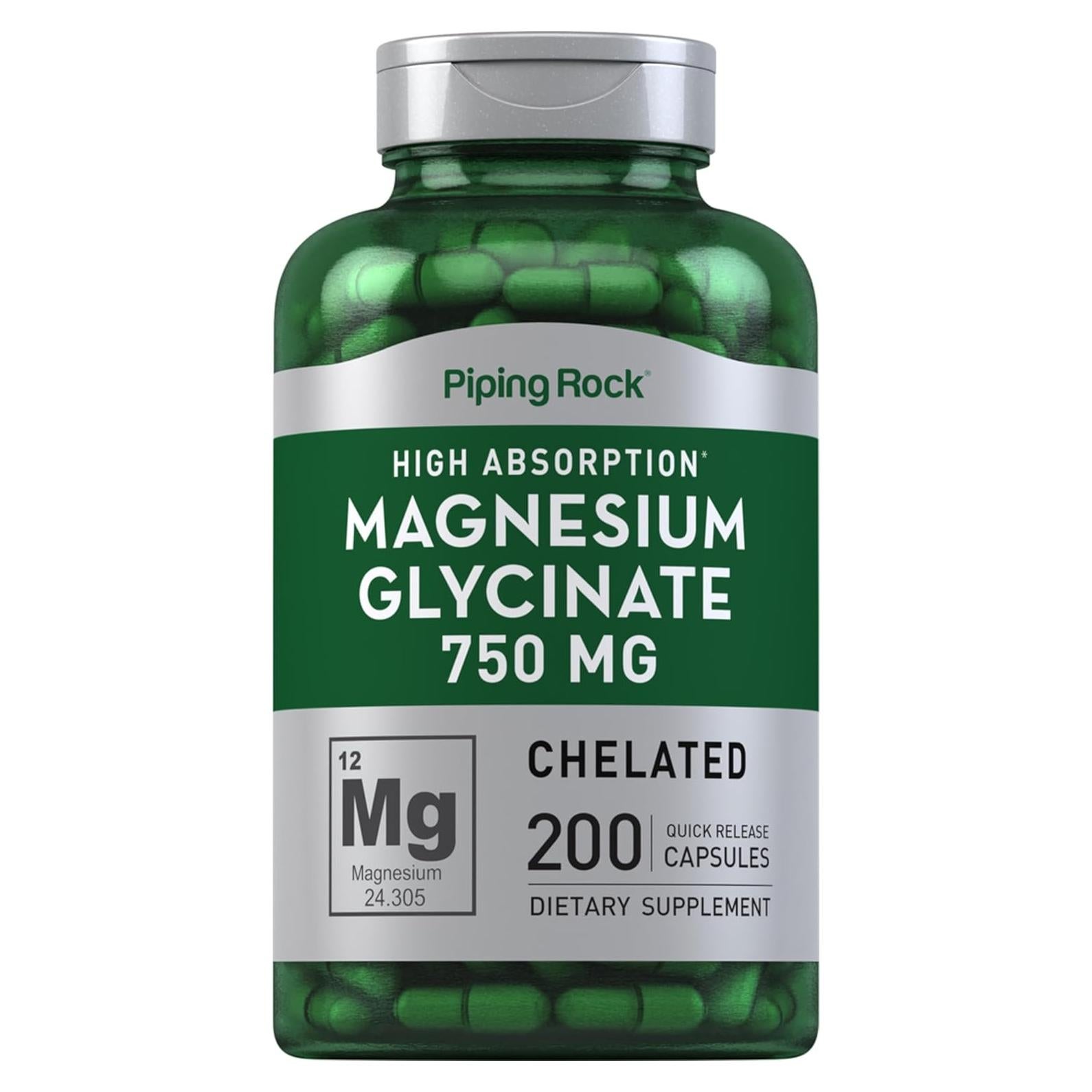 Cápsulas de Glicinato de Magnesio Piping Rock 750mg 200 Unidades