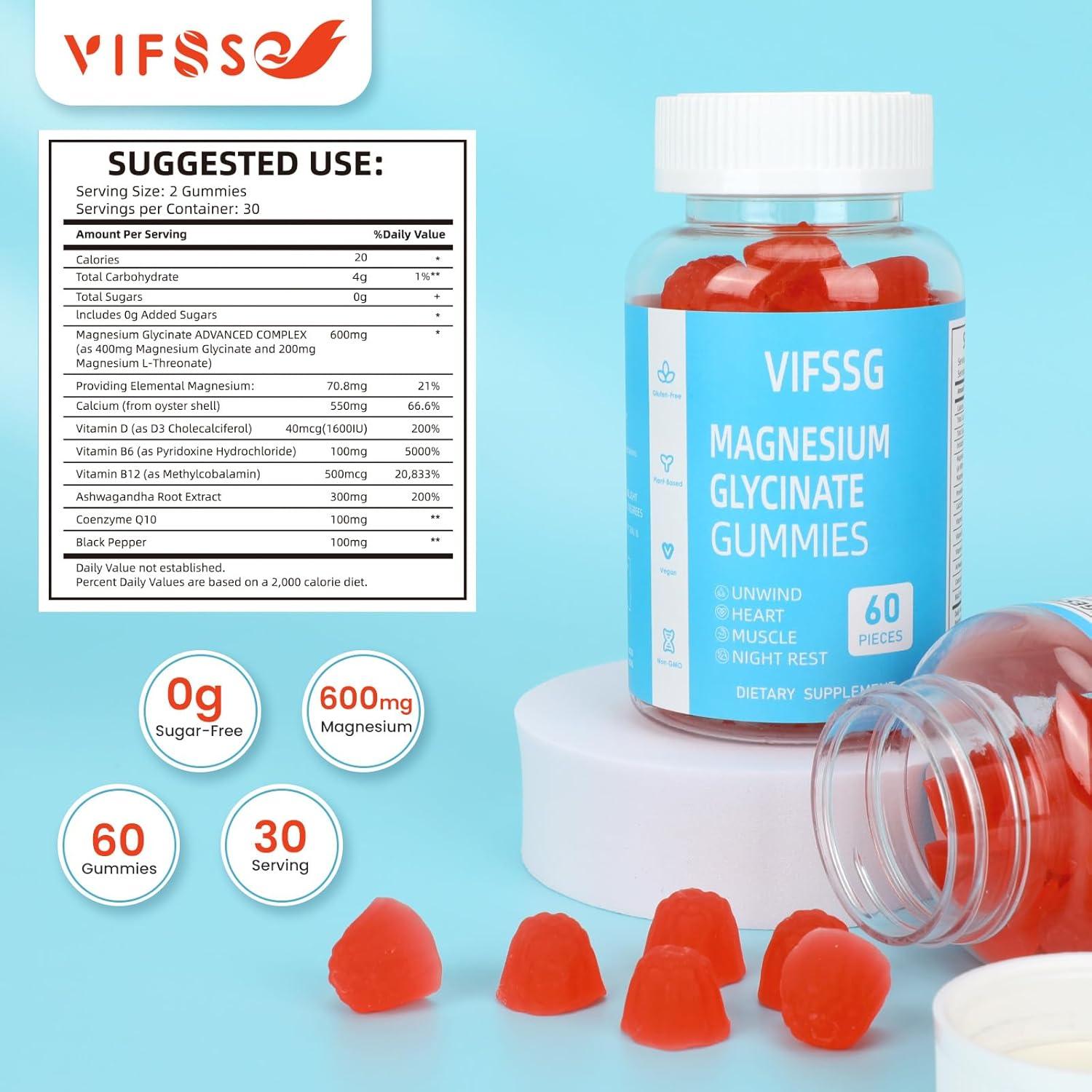 Gomitas de Glicinato de Magnesio VIFSSG 400mg Sin Azúcar 60 Unidades